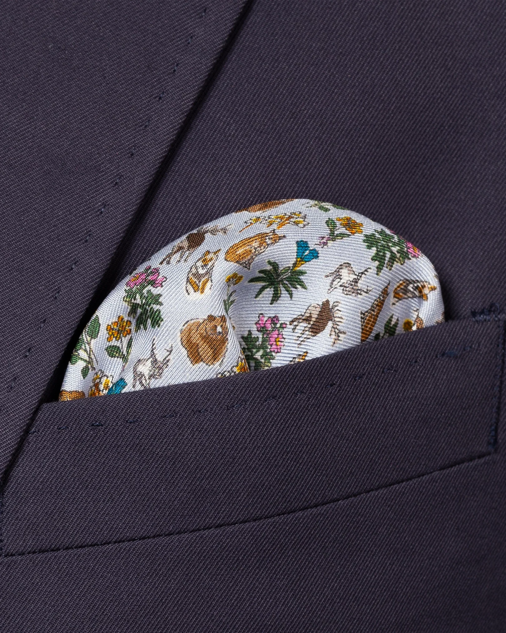 Eton - light blue flora and fauna print silk pocket square
