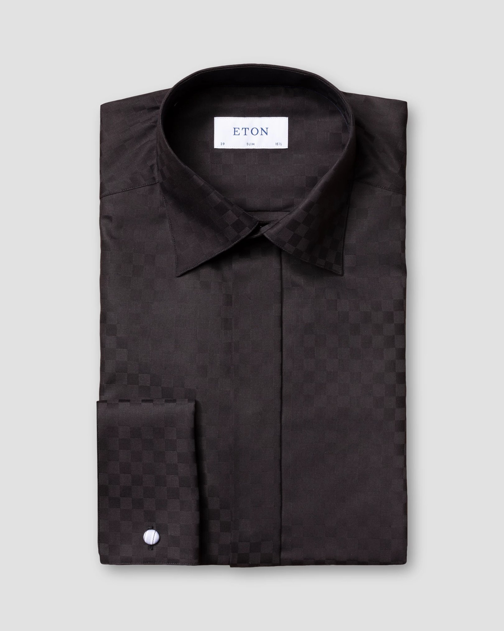 Eton - black chessboard check evening shirt