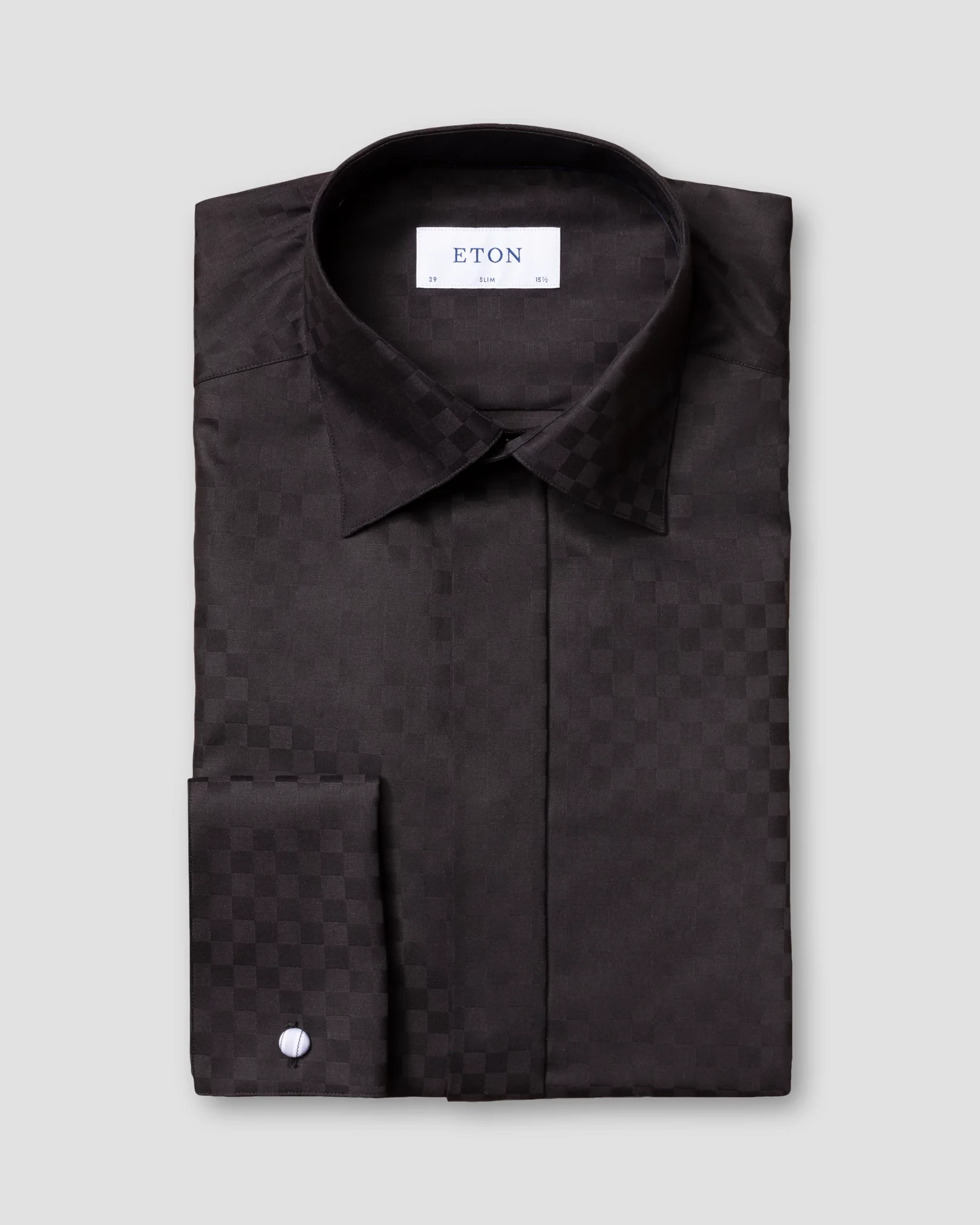 Eton - black chessboard check evening shirt
