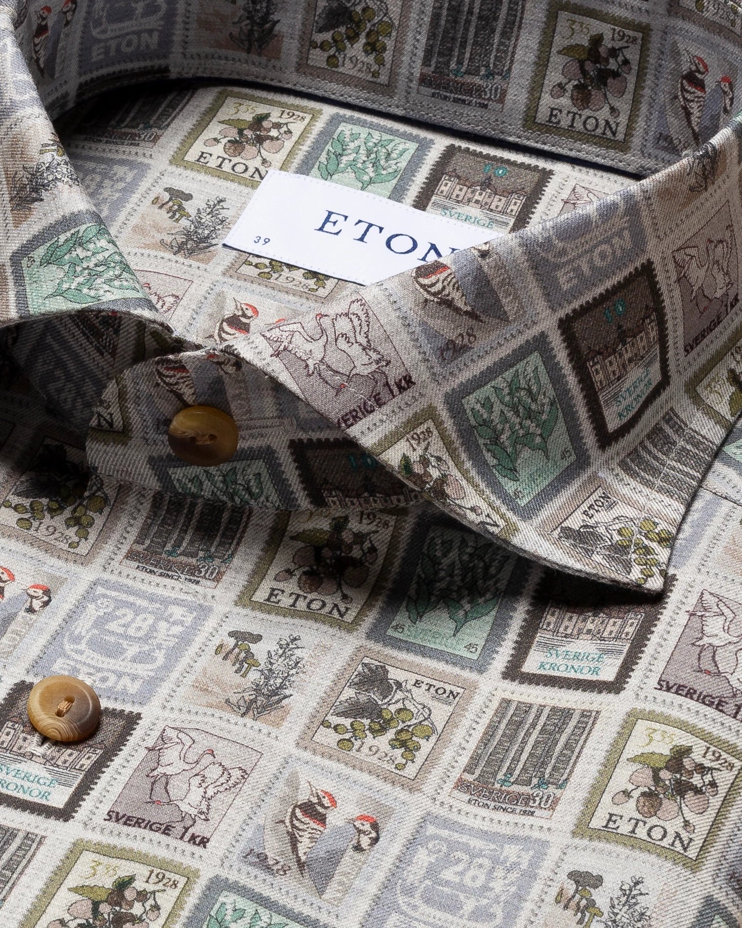 Eton - gray postage print wrinkle free flannel shirt