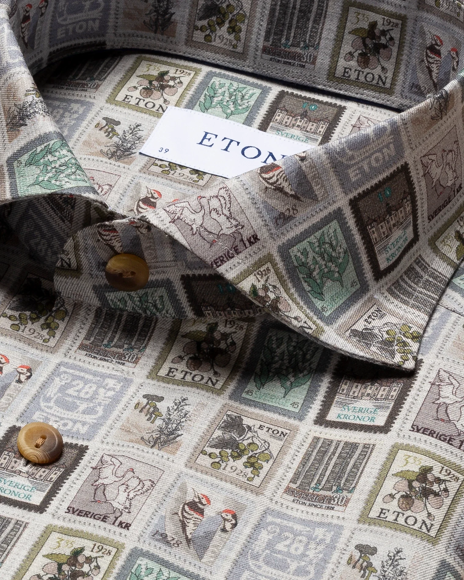 Eton - gray postage print wrinkle free flannel shirt