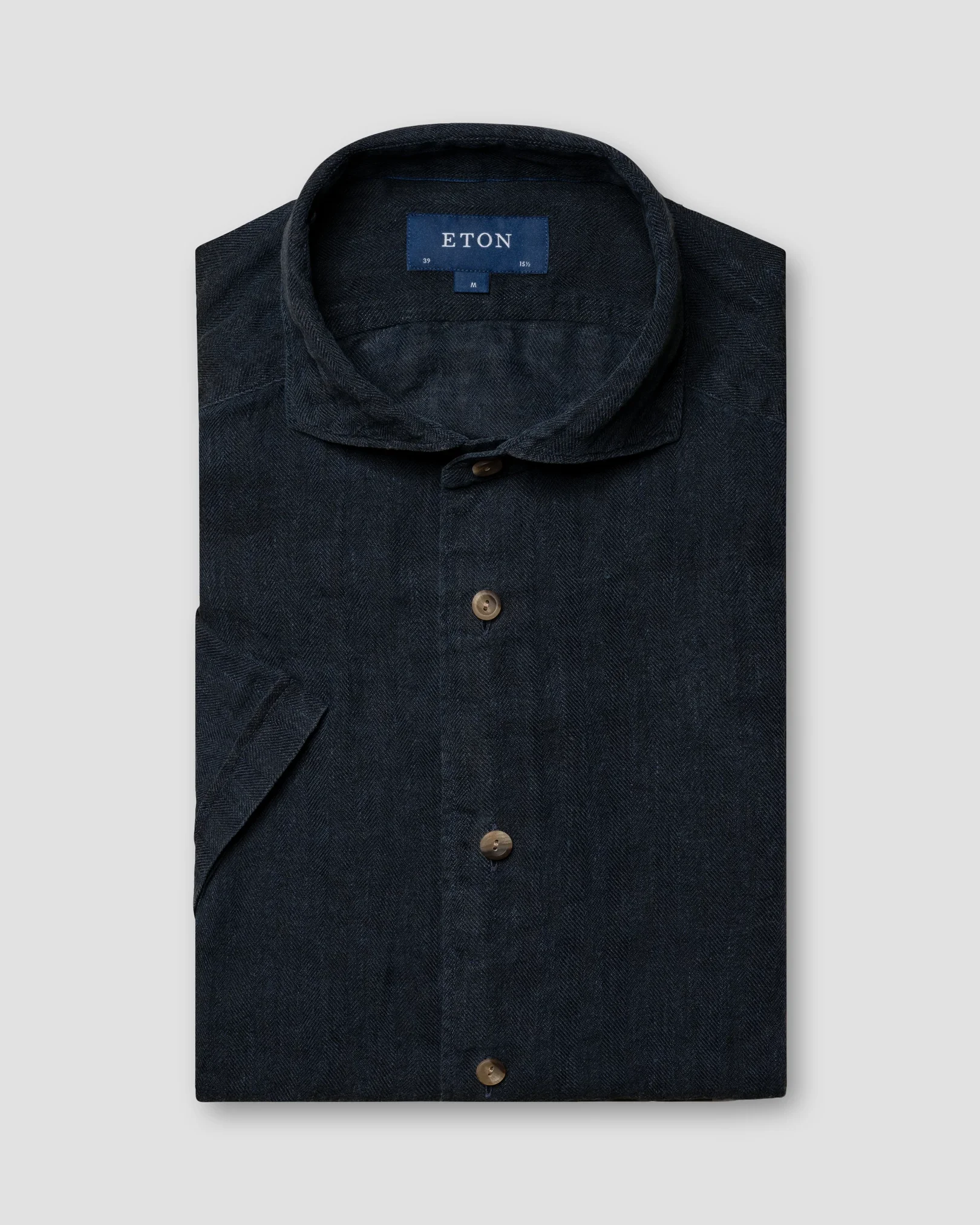 Eton - navy blue linen wide spread short sleeve