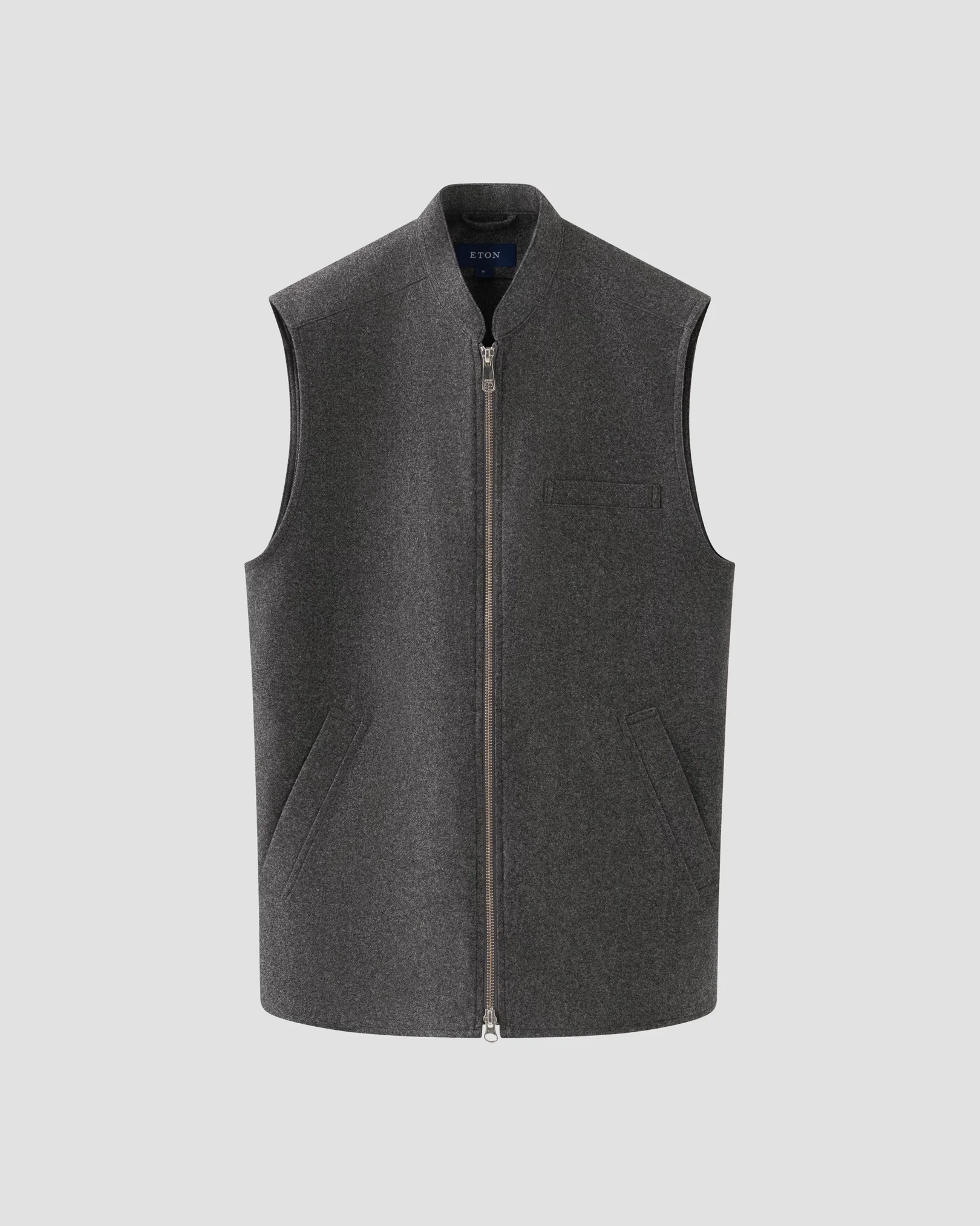 Eton - dark grey heavy flannel stand collar low no cuff vest