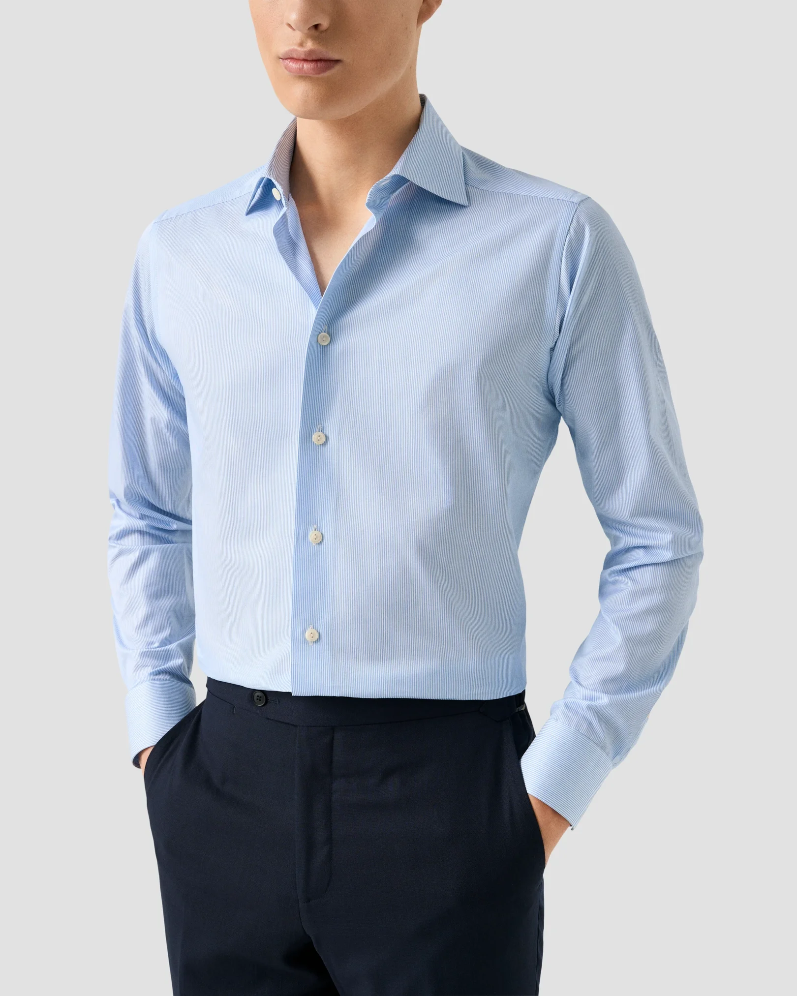 Eton - light blue triped signature twill shirt