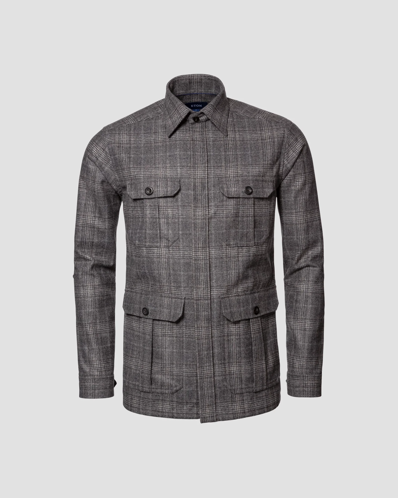 Eton - light grey twill wool cashmere soft pointed double round with piping casual