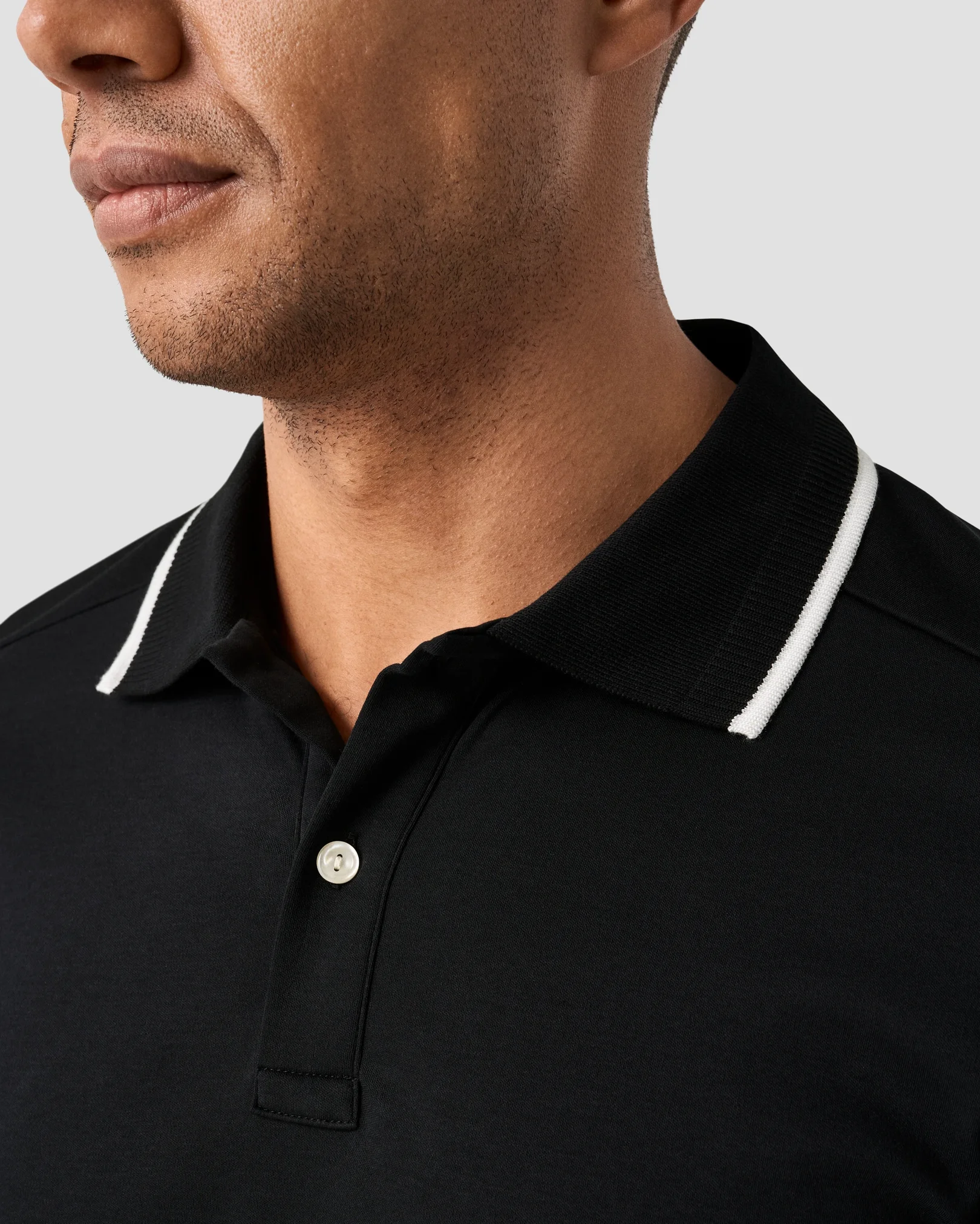 Eton - black cotton interlock polo shirt