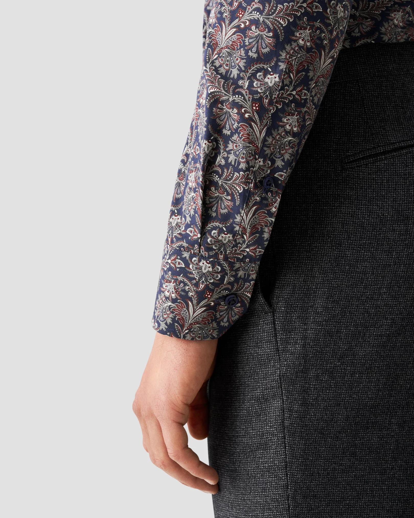 Eton - navy blue twill cut away paisley