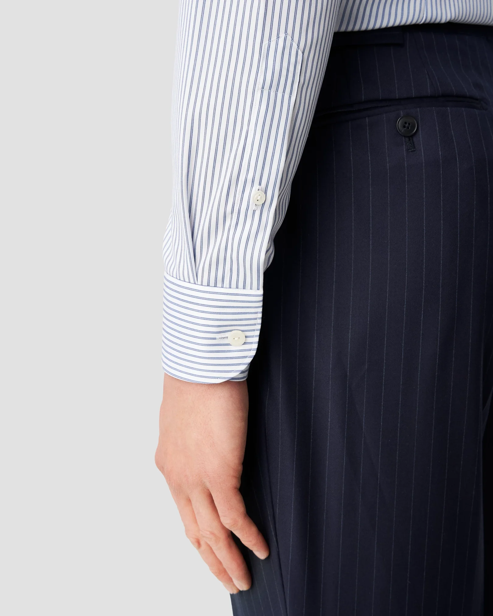 Eton - mid blue wide spread cotton tencel shirt