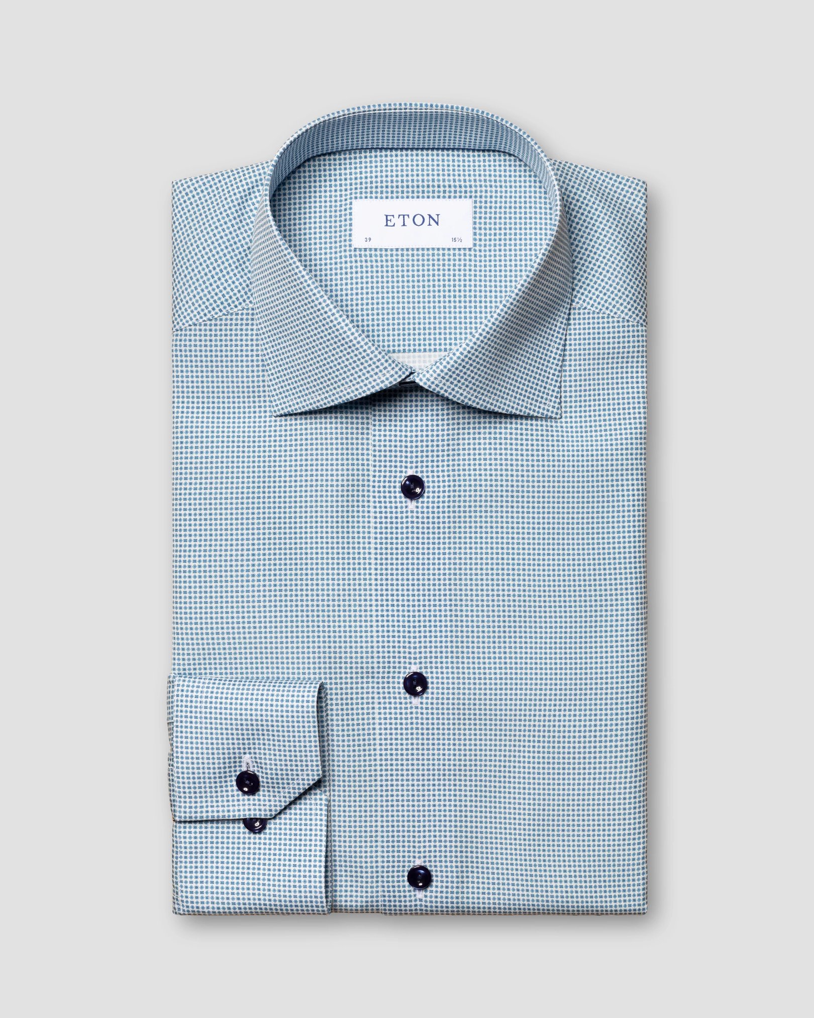 Eton - blue medallion print signature poplin shirt