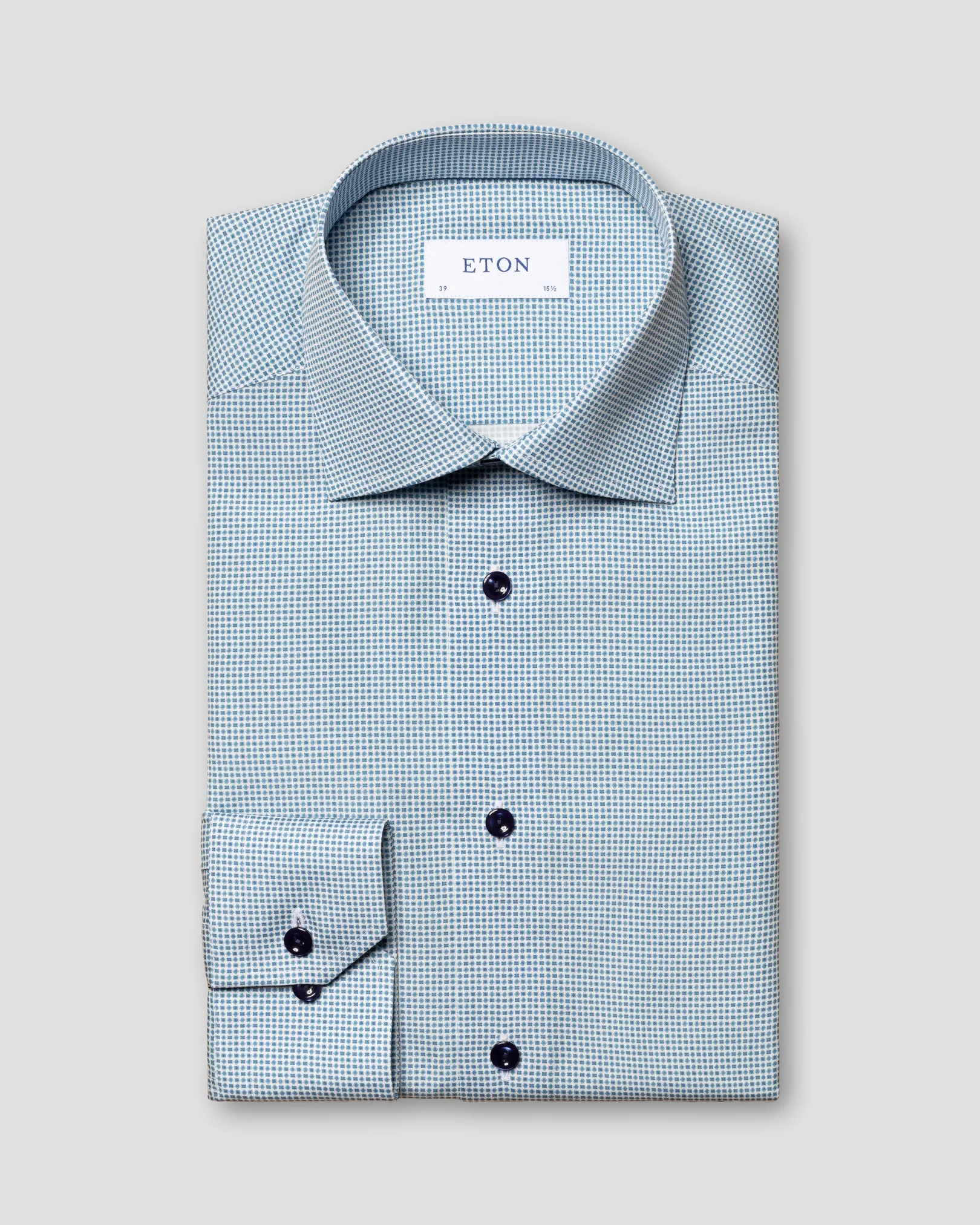 Eton - blue medallion print signature poplin shirt