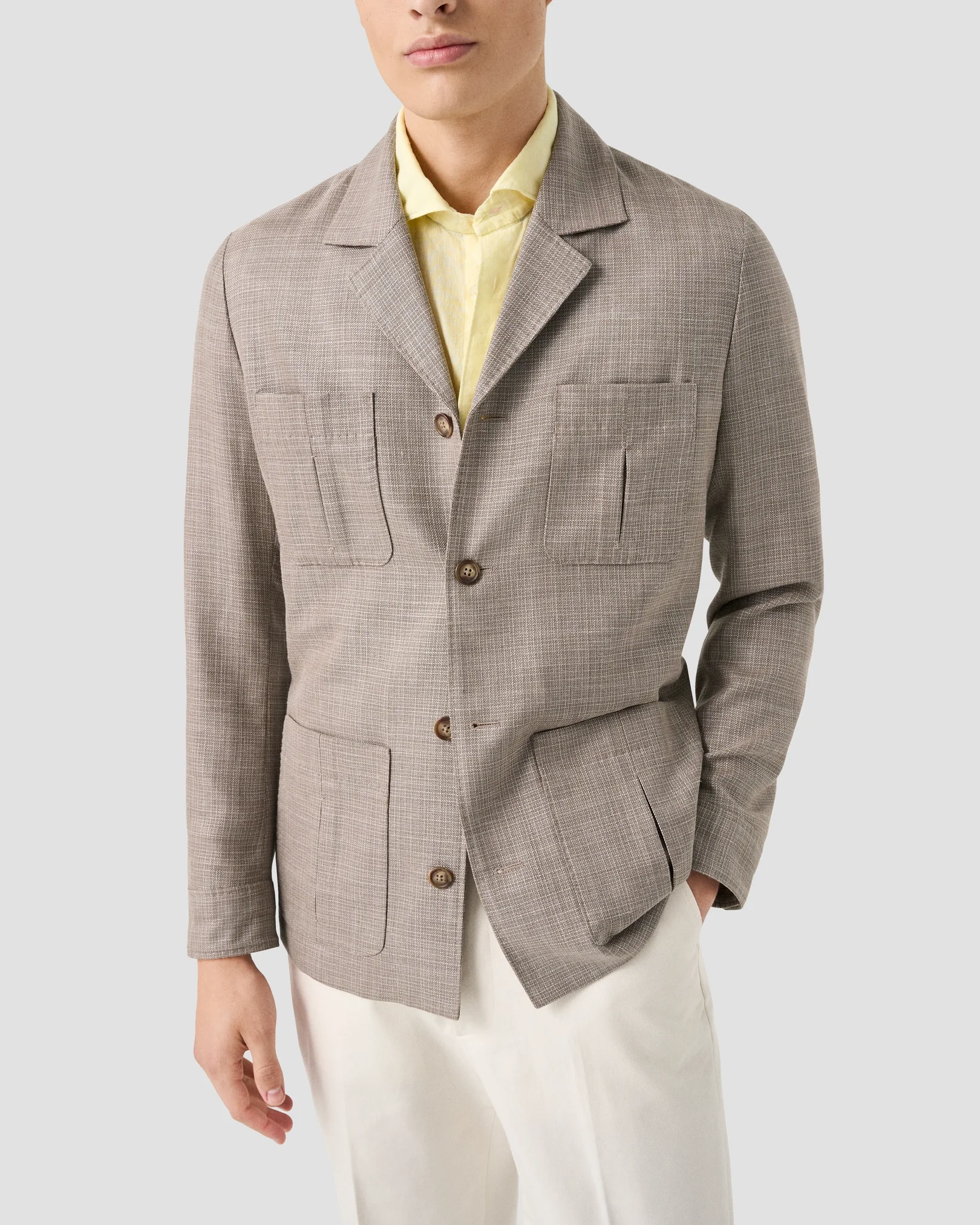 Eton - yellow solid short sleeve linen shirt