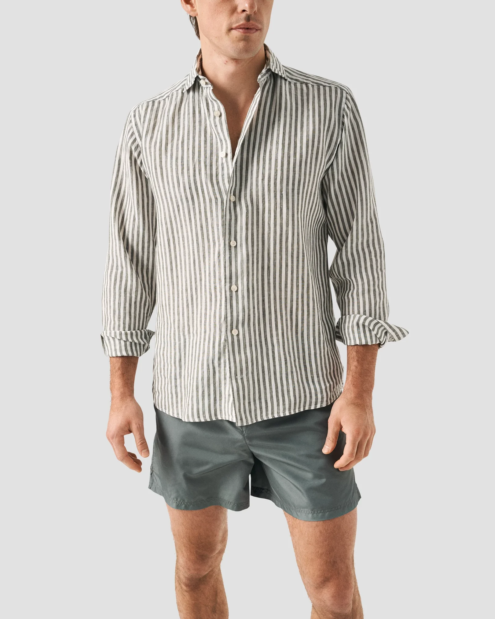 Eton - mid green drawstring swim shorts