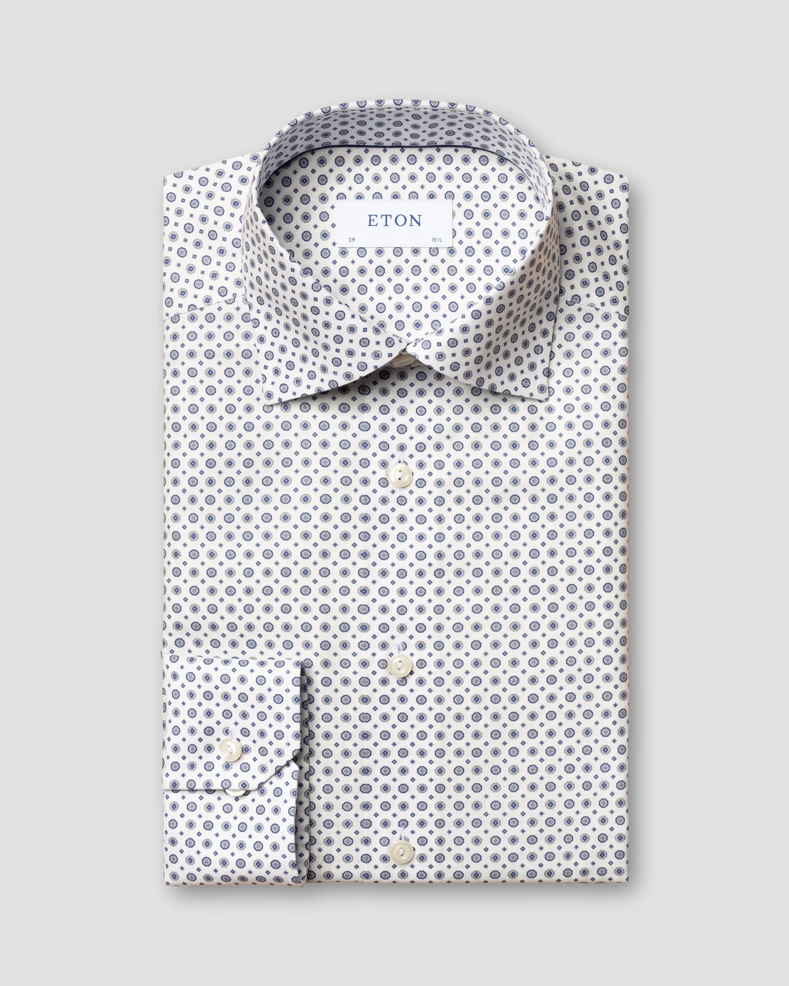 Eton - blue medallion print signature twill shirt