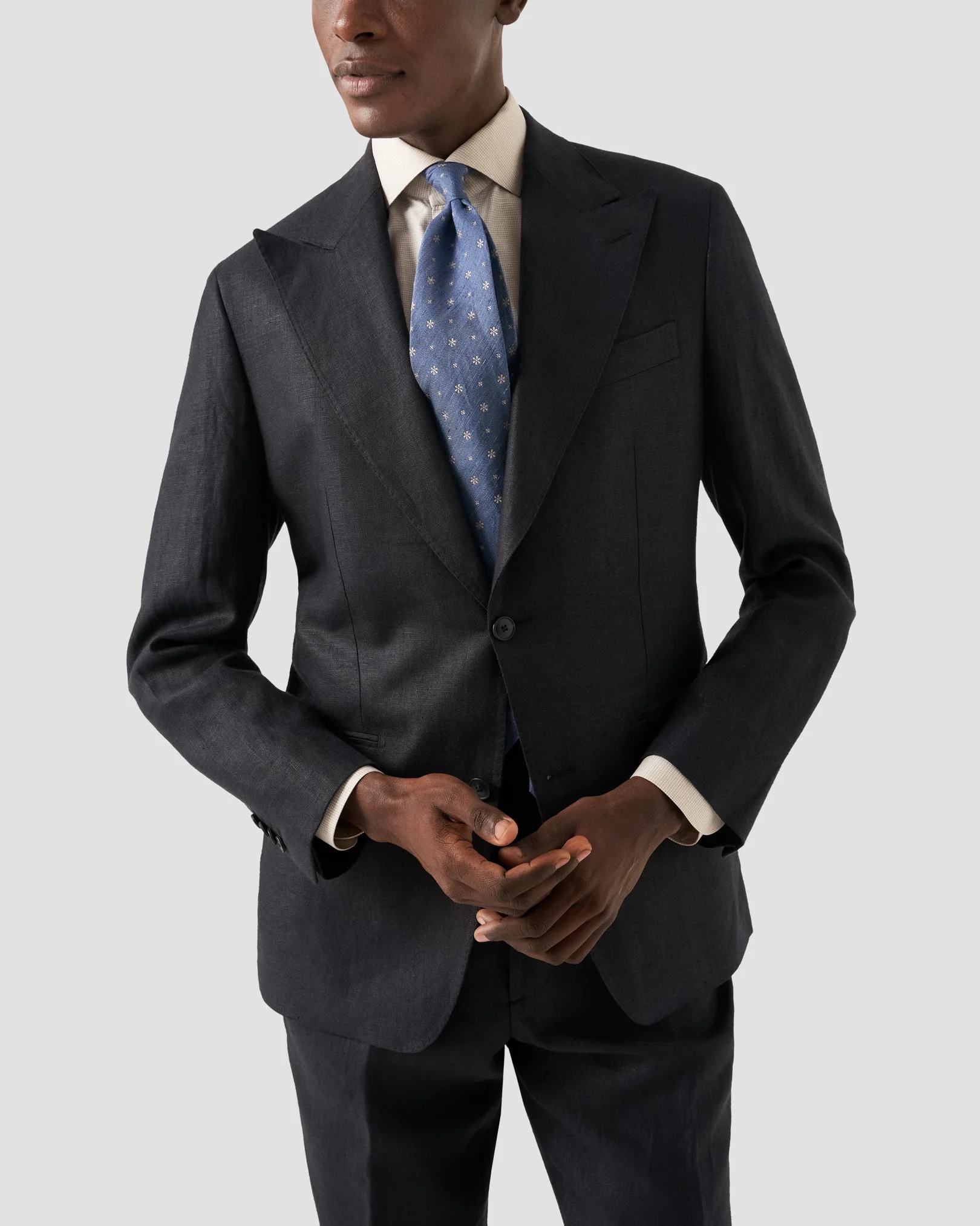 Eton - houndstooth cotton linen shirt wide spread