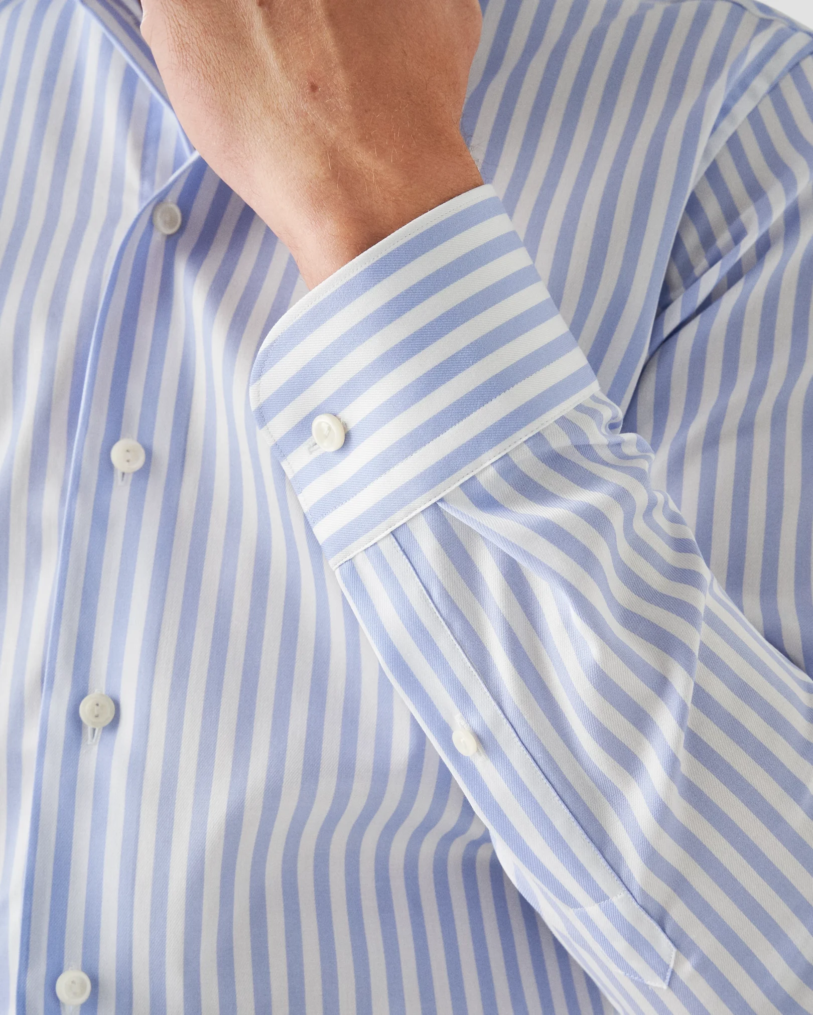 Eton - light blue twill wide spread bold striped