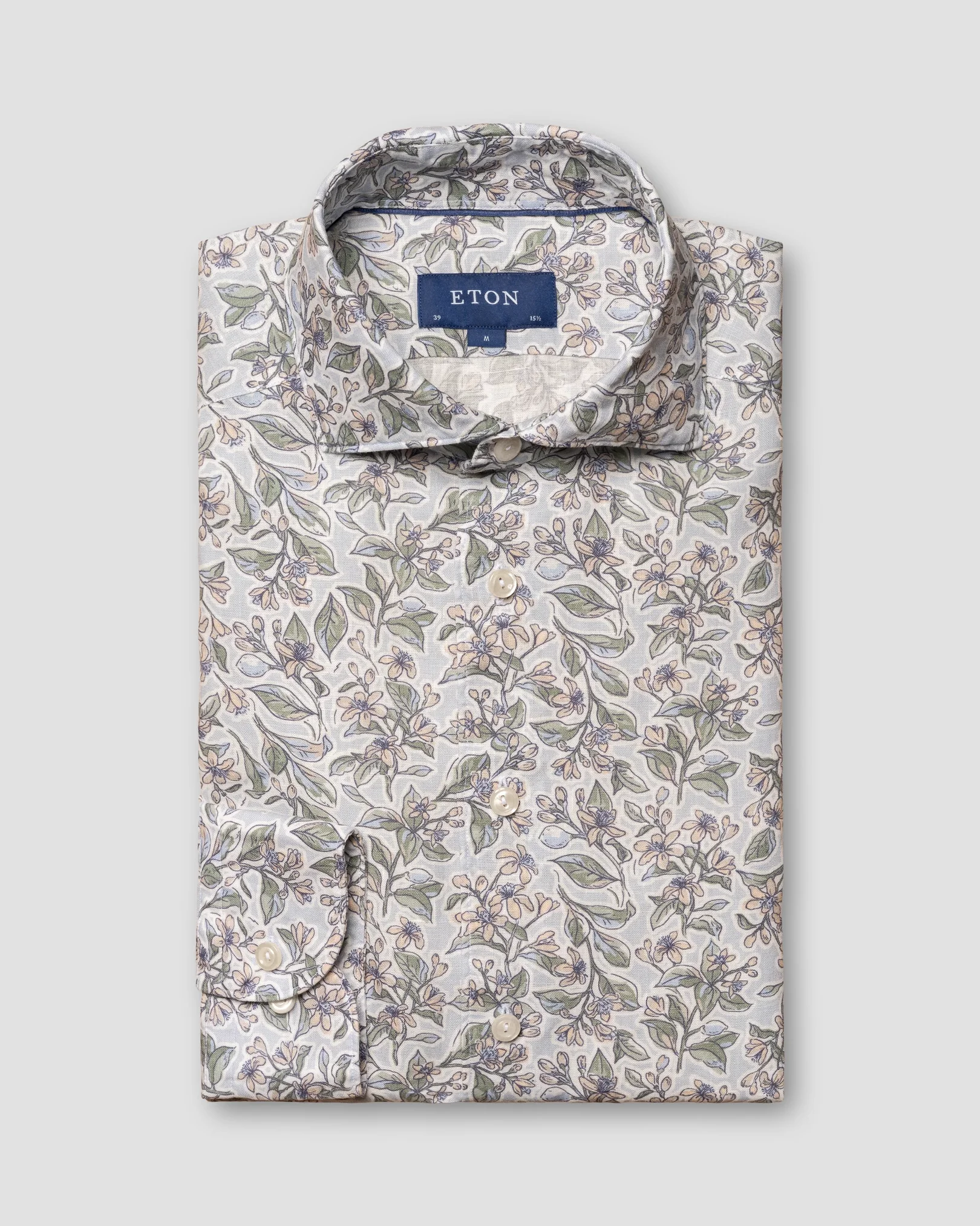 Eton - light blue linen wide spread zagara print