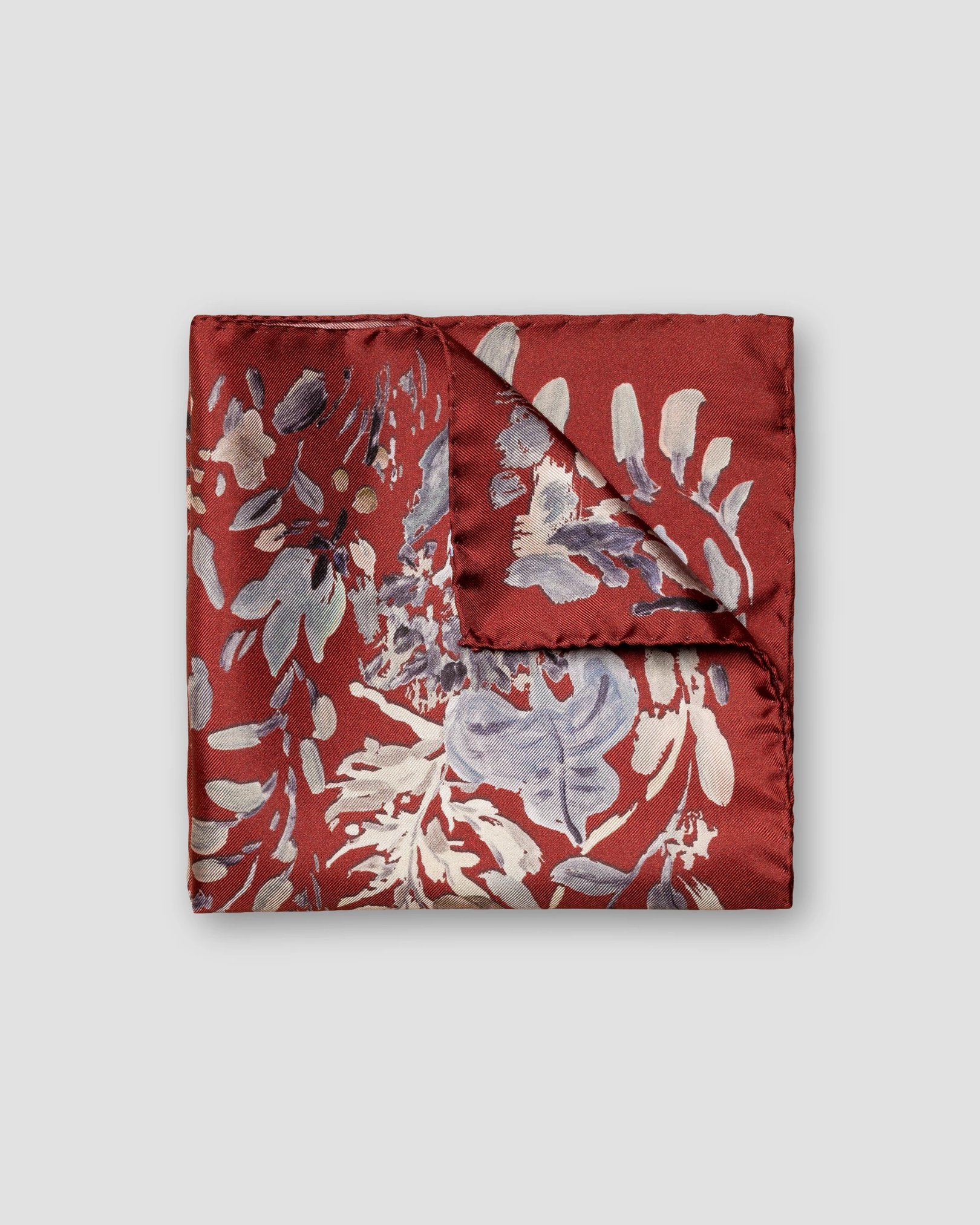 Eton - red floral print fuji silk pocket square