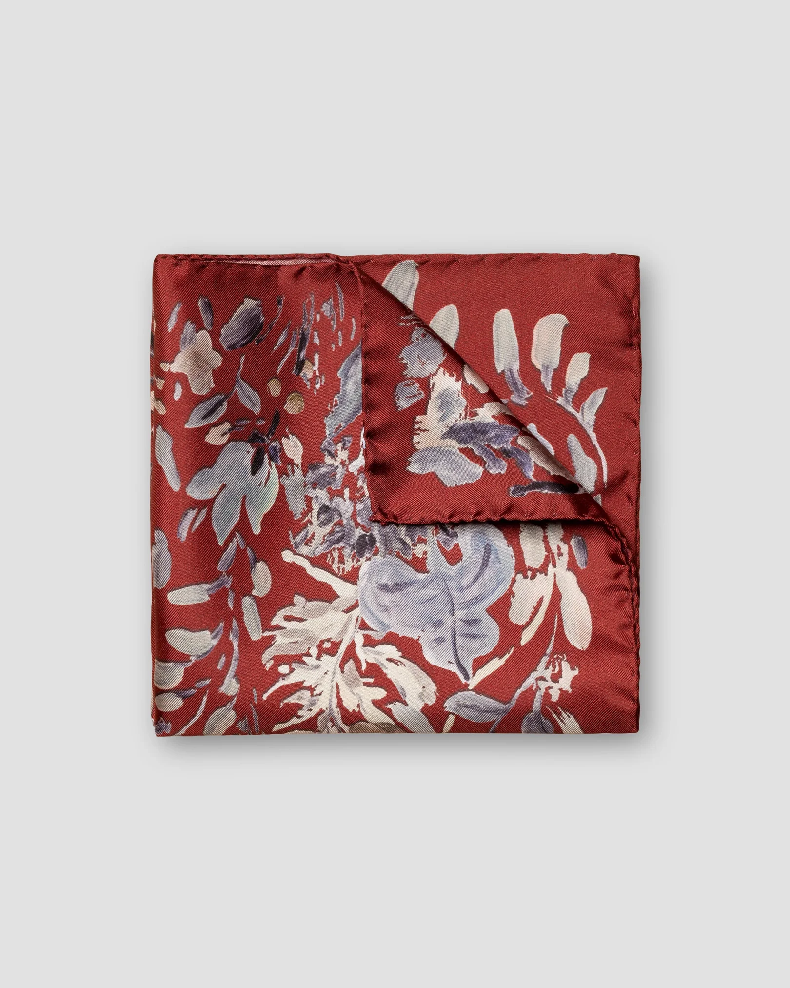 Eton - red floral print fuji silk pocket square