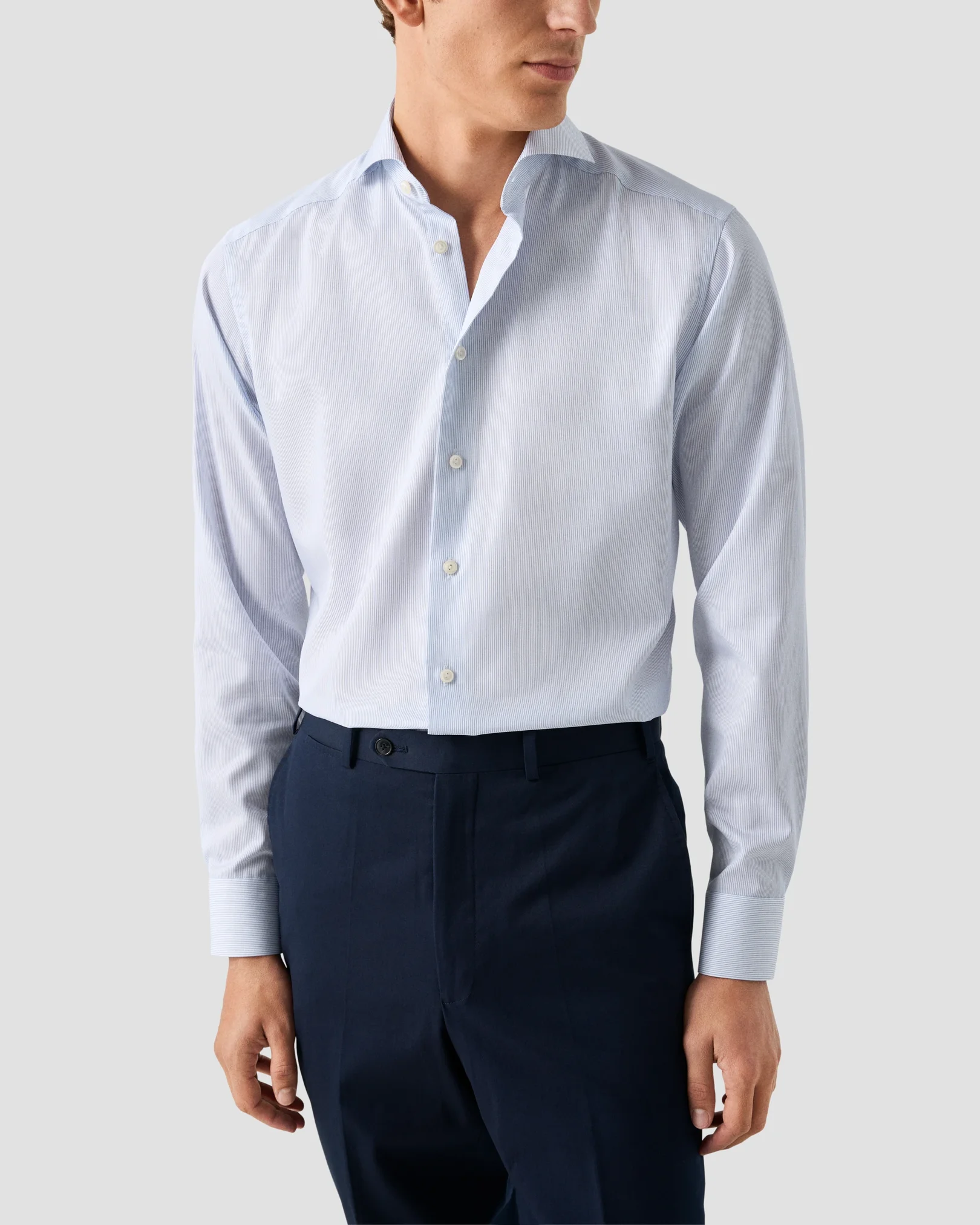 Eton - dark blue striped twill shirt extreme cut away collar
