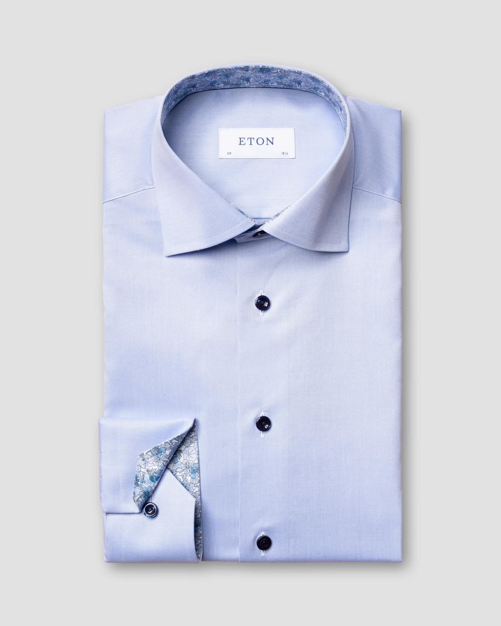 Eton - blue twill shirt blue details cut away