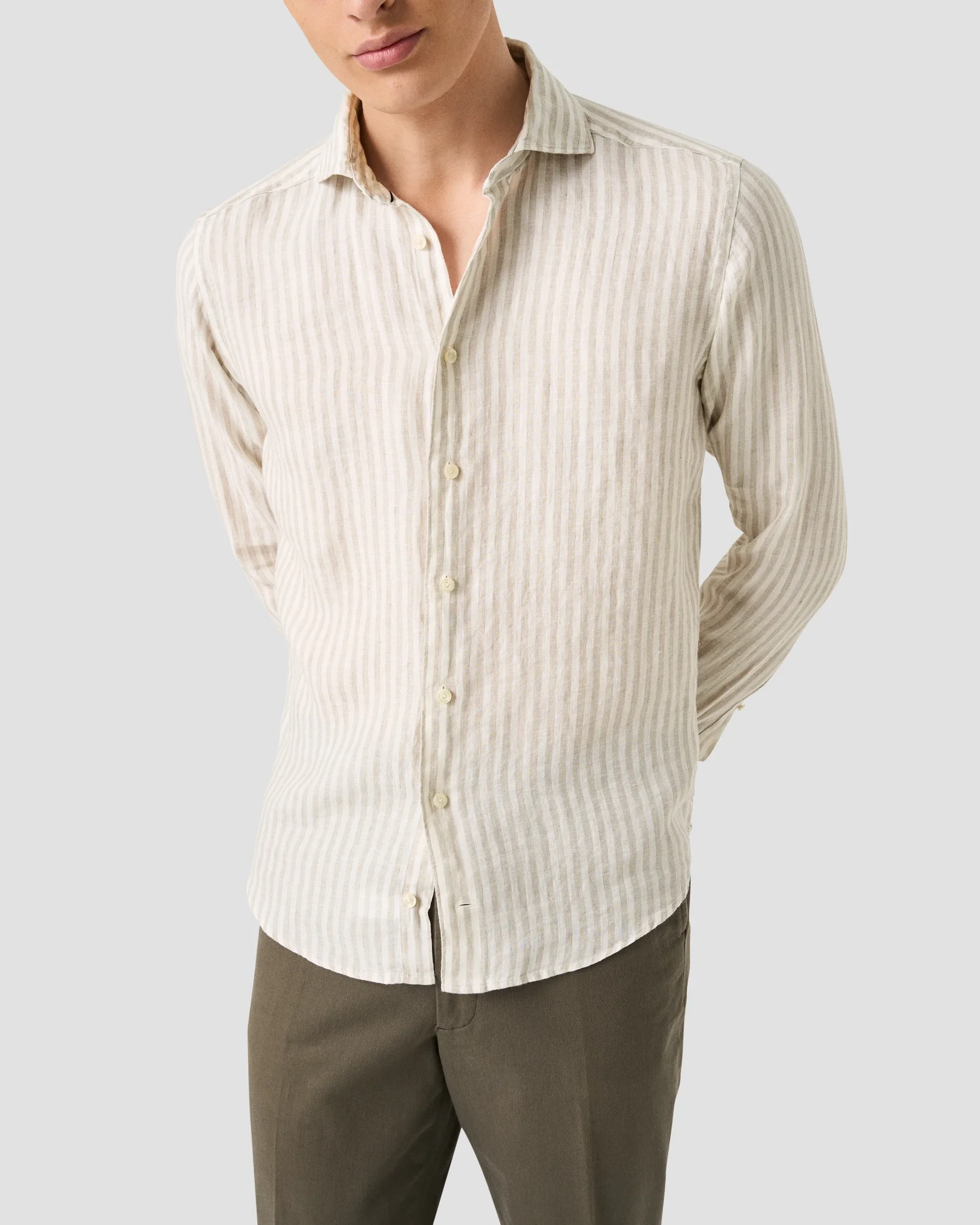 Eton - beige striped linen twill shirt