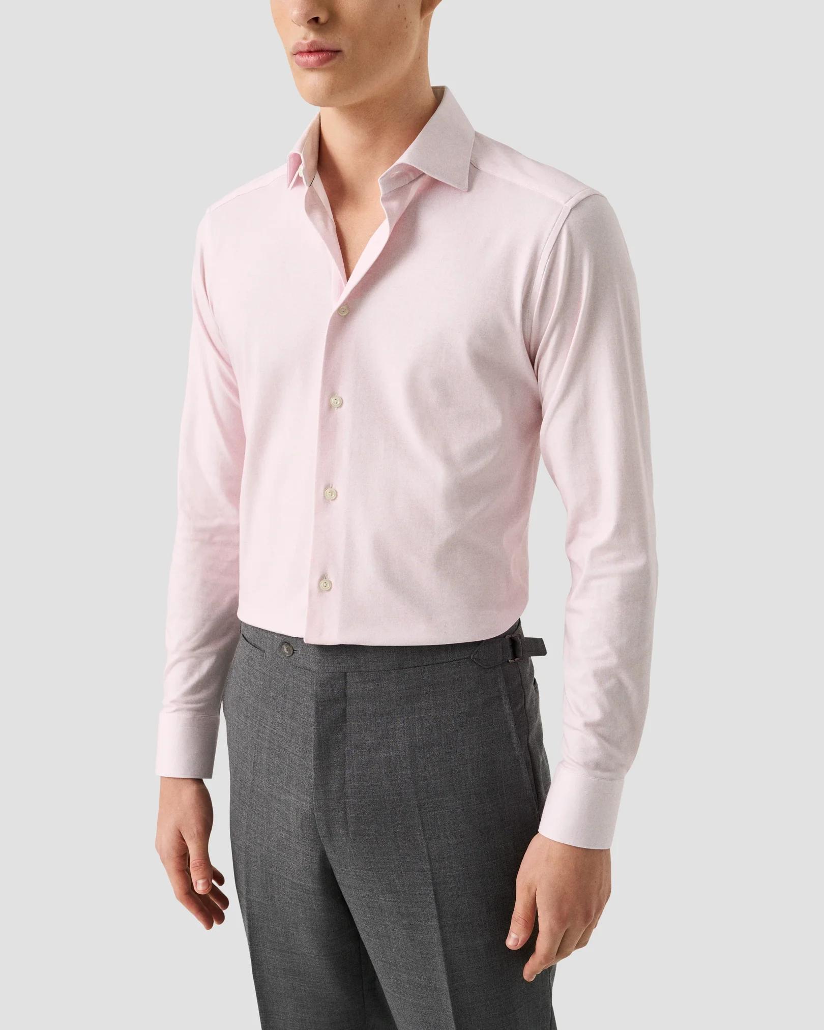 Eton - pink solid cotton four way stretch shirt