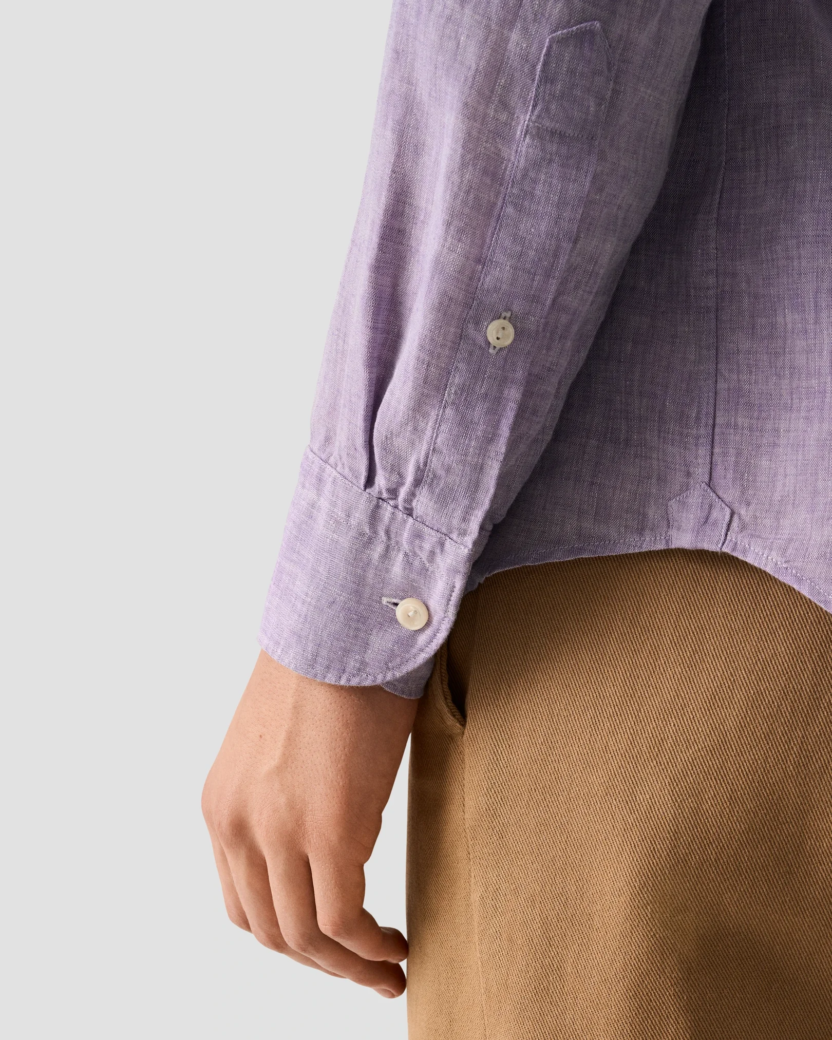 Eton - mid purple solid plain weave linen shirt