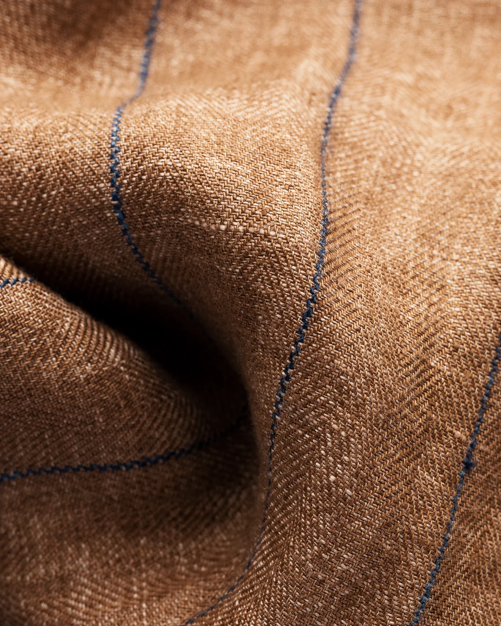 Eton - brown linen gabardine turn down single cuff pointed strap regular