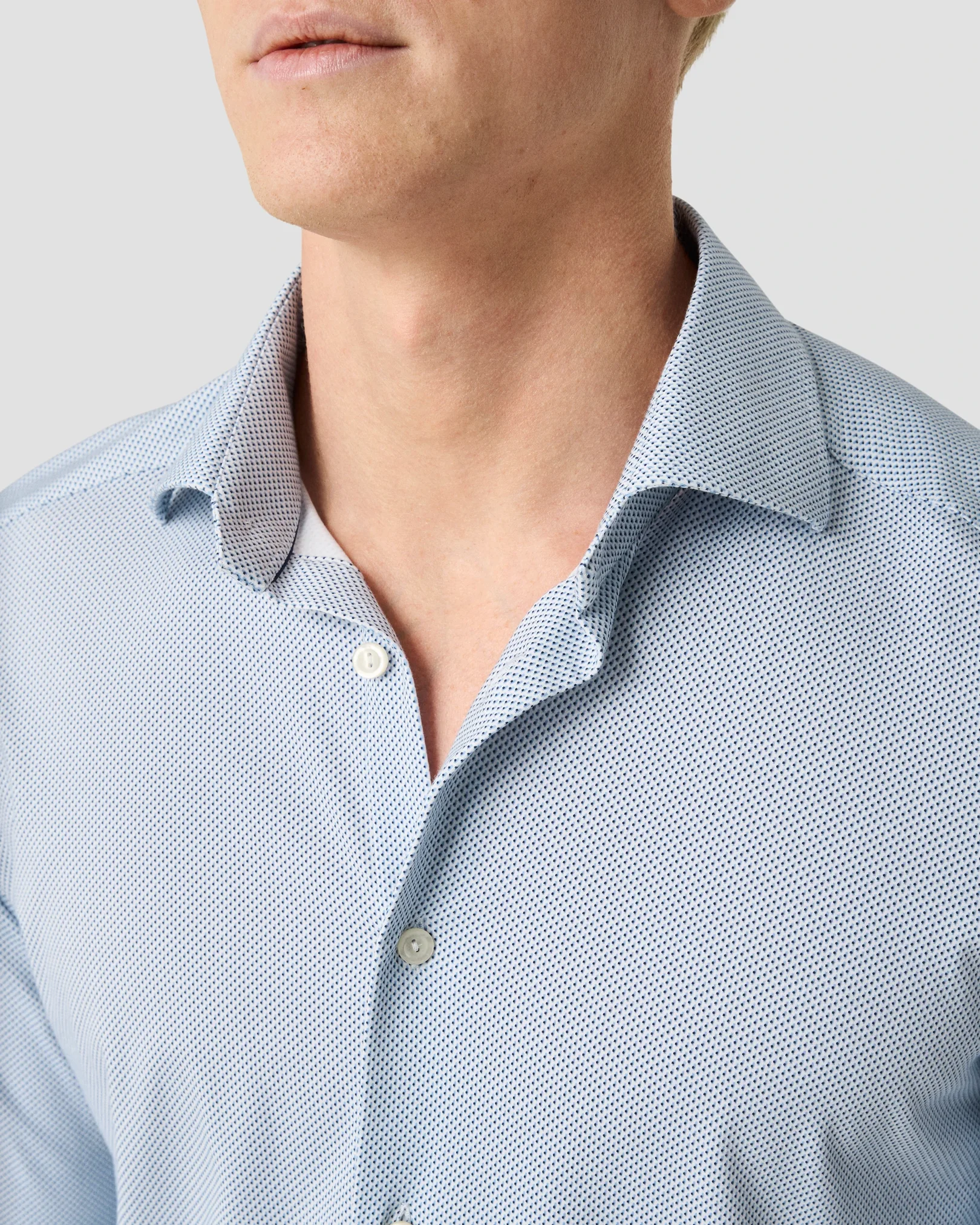 Eton - light blue geometric cotton four way stretch shirt