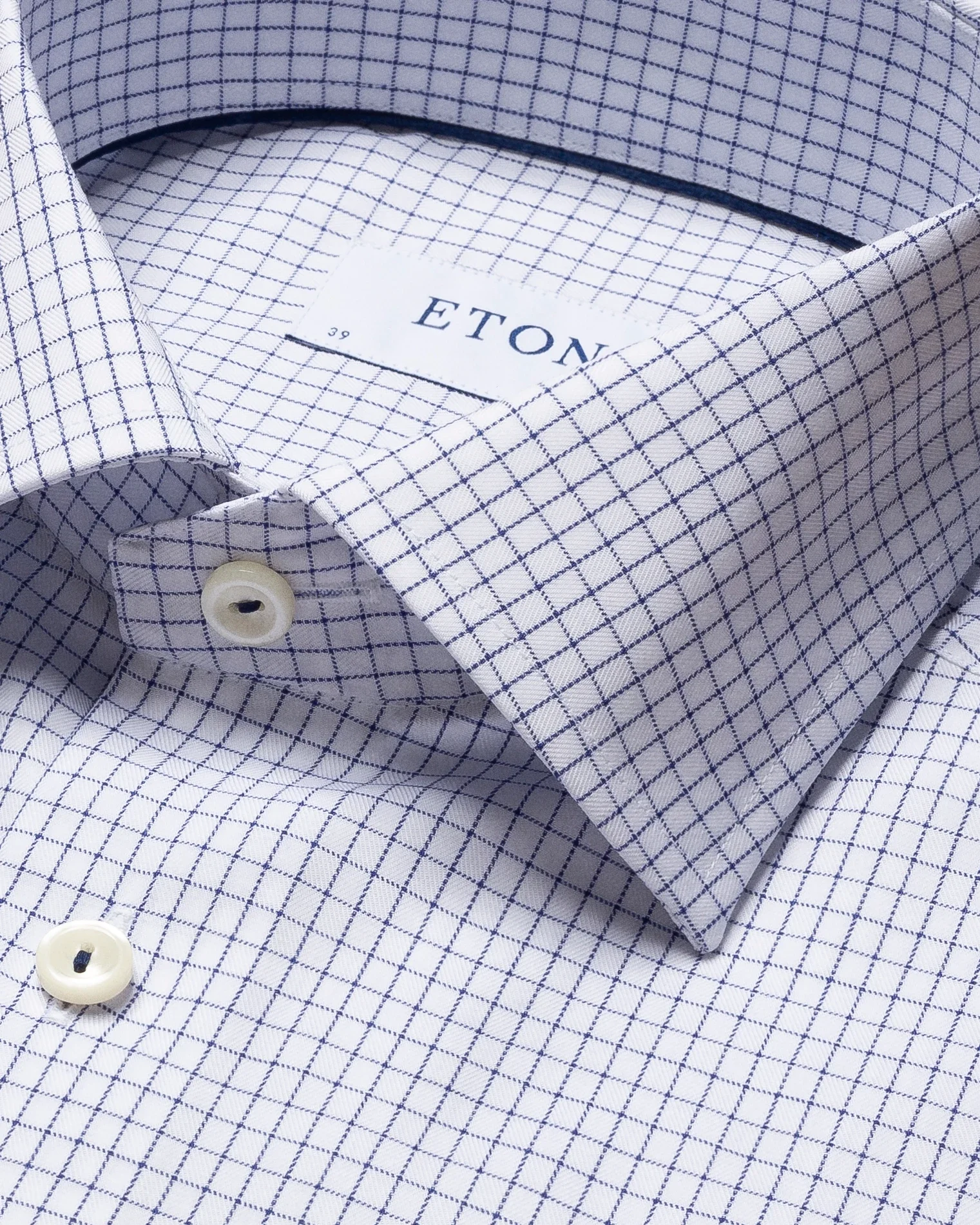 Eton - blue fine checked twill shirt