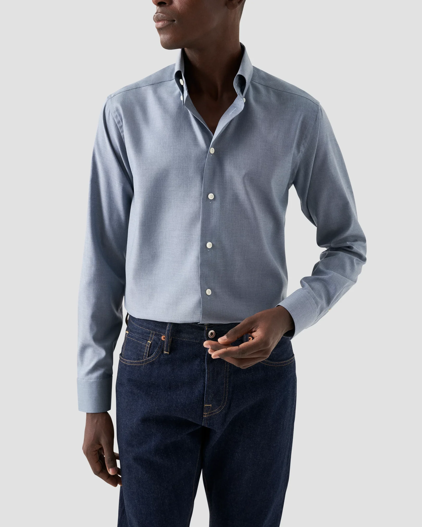 Eton - navy blue basketweave oxford