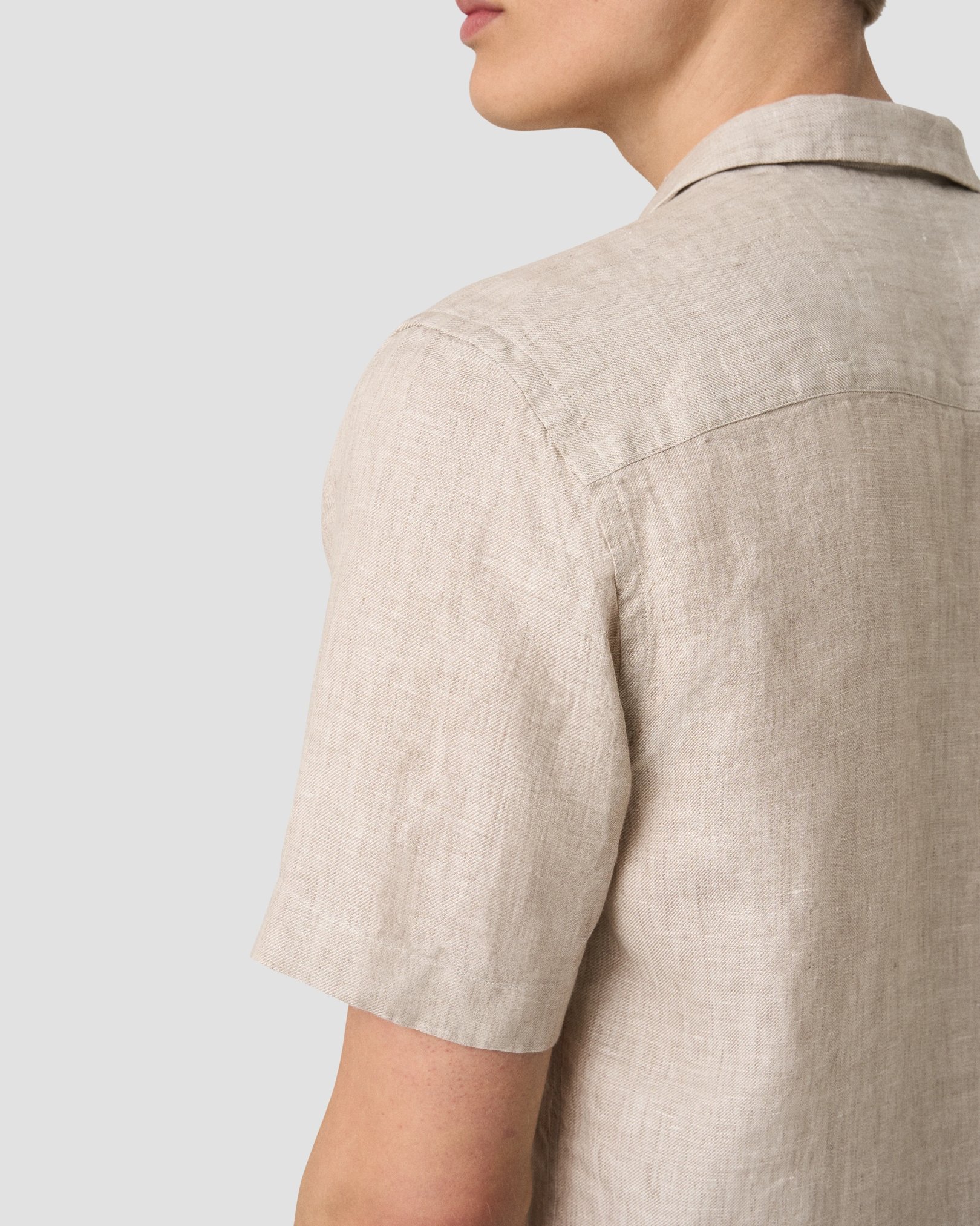 Eton - beige solid linen twill resort shirt