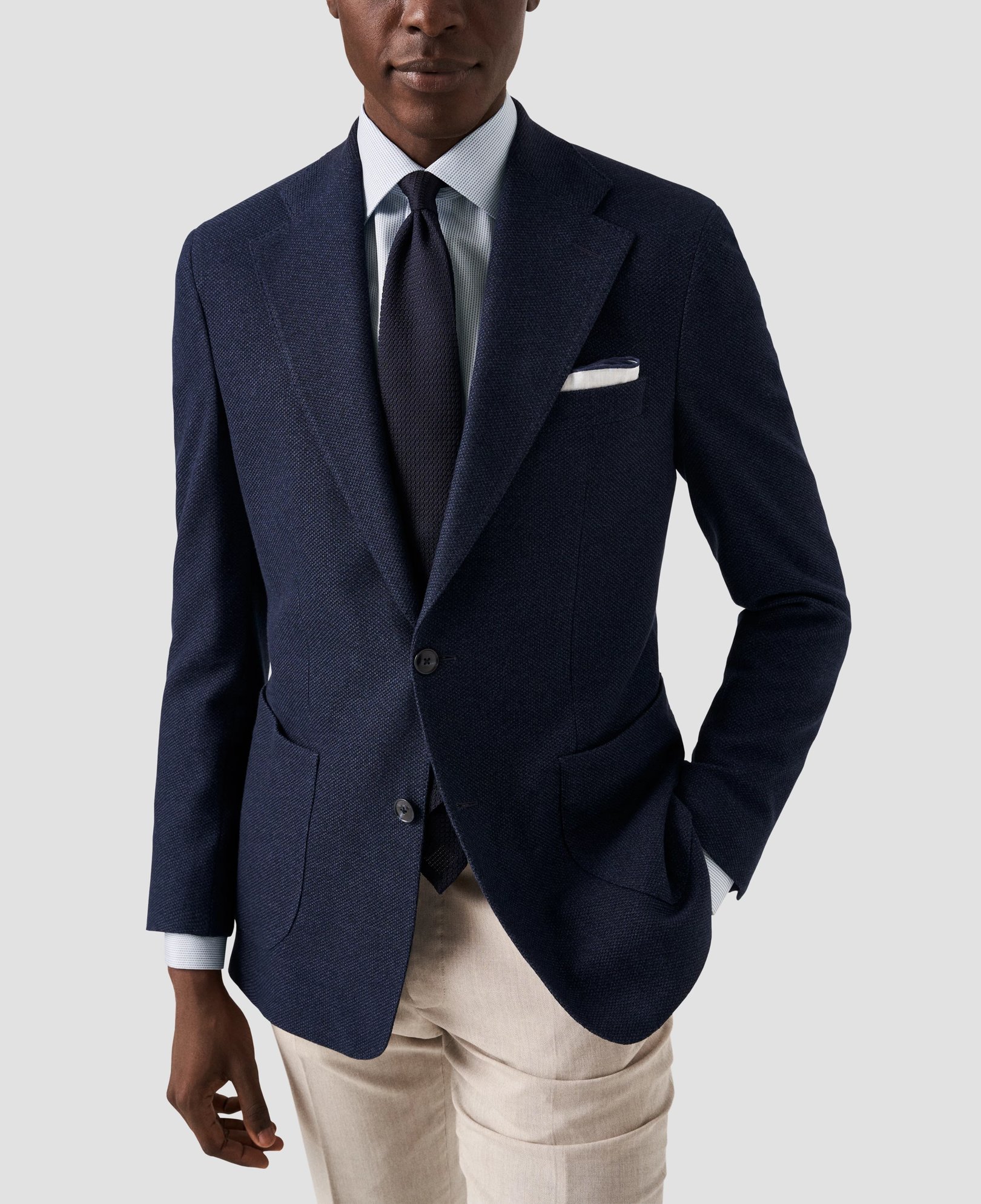 Eton - mid blue micro printed poplin
