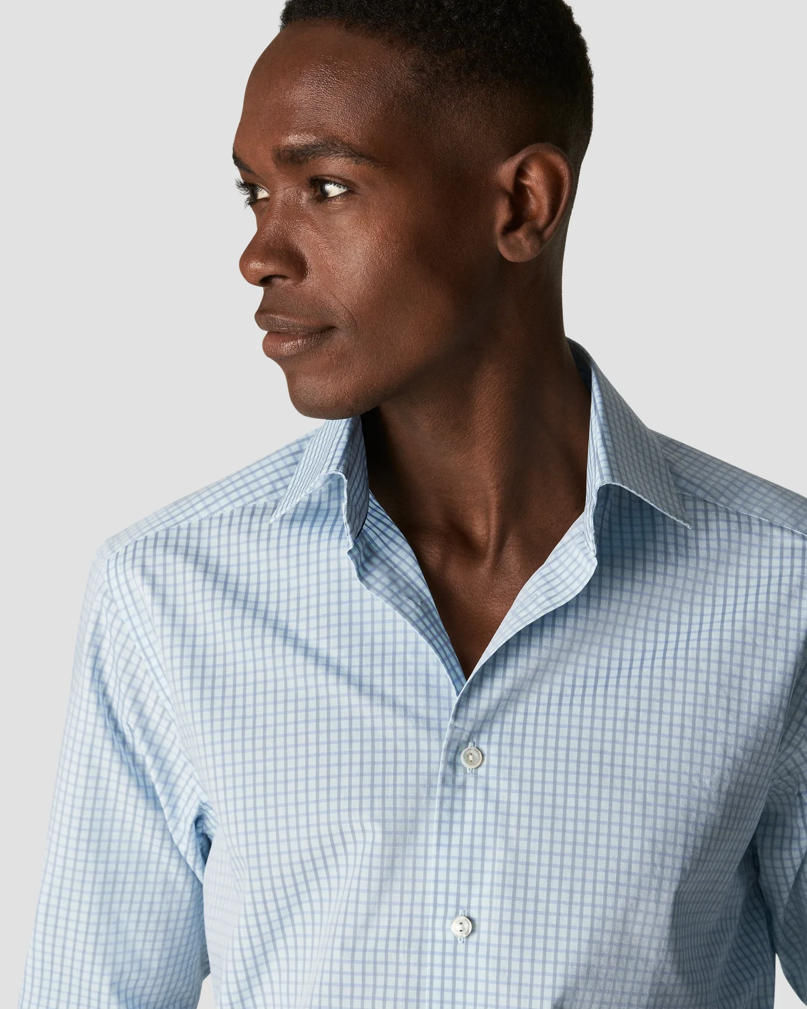 Eton - checked light blue fine pique
