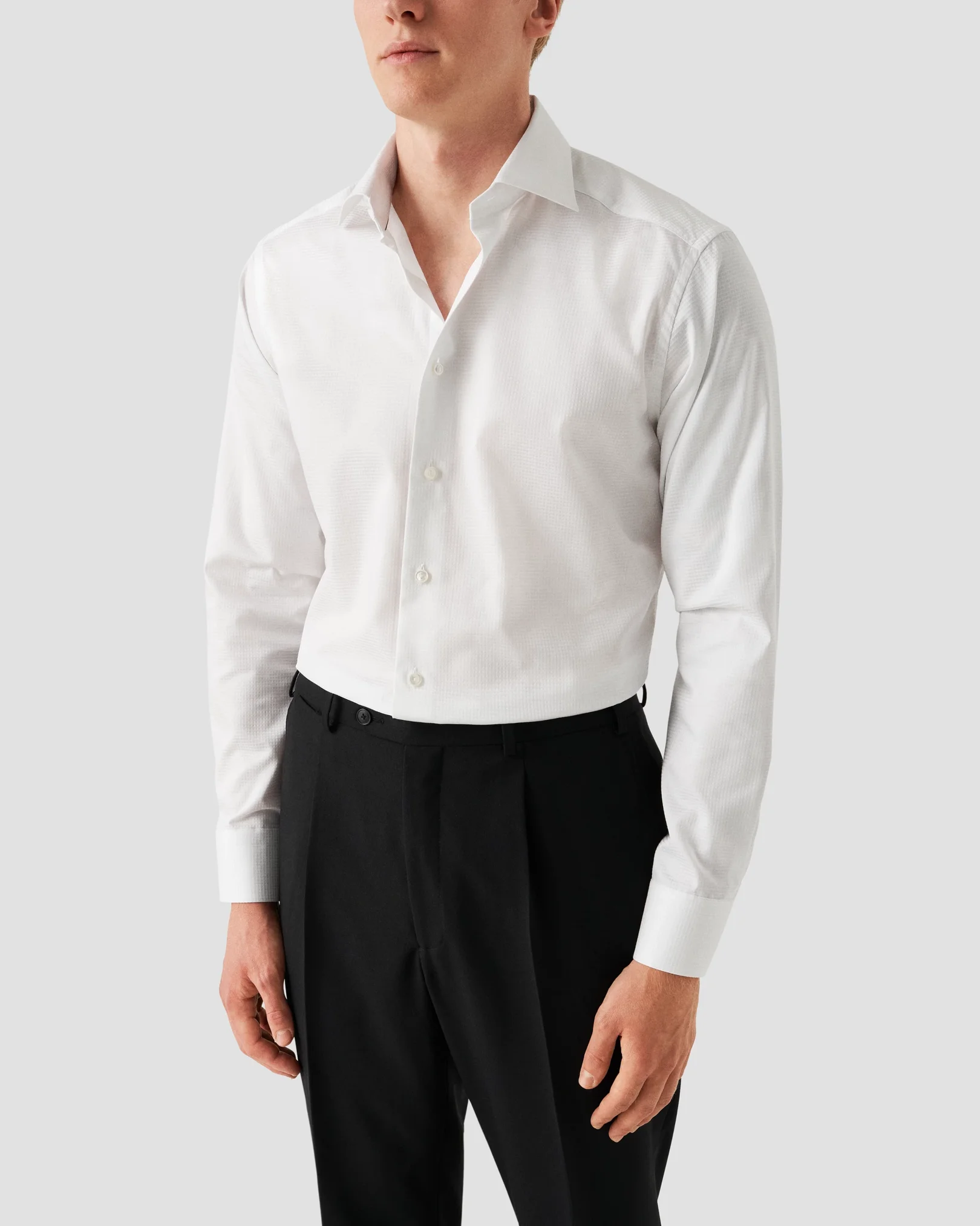 Eton - white polka dot elevated pique shirt
