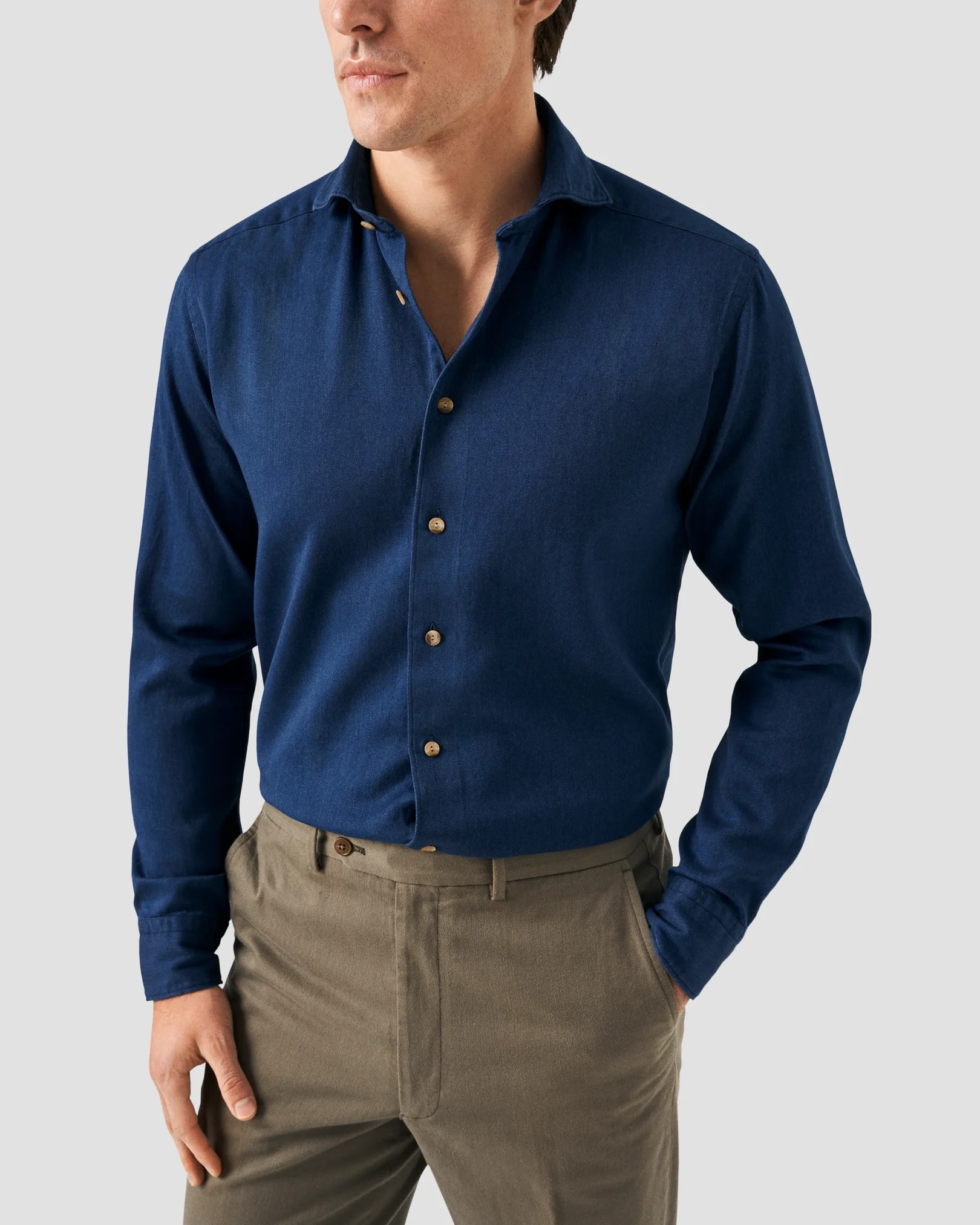 Eton - Marinblå Satin Indigo Skjorta
