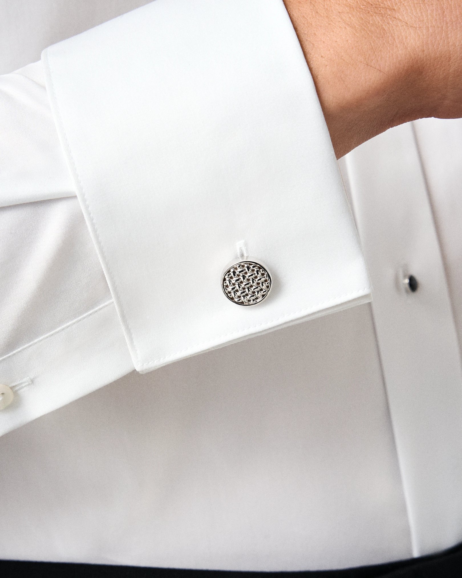 Eton - woven structure silver cufflinks