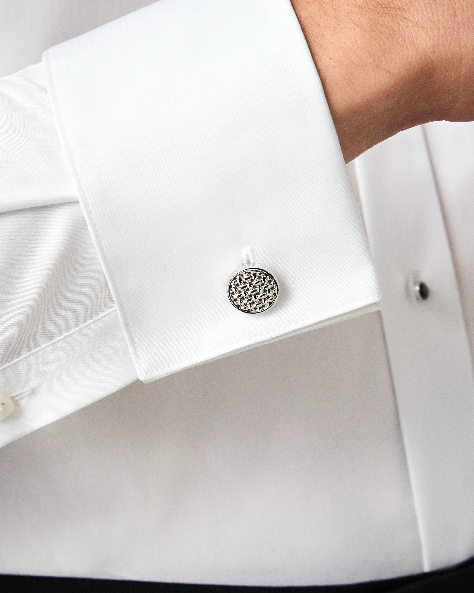Eton - woven structure silver cufflinks