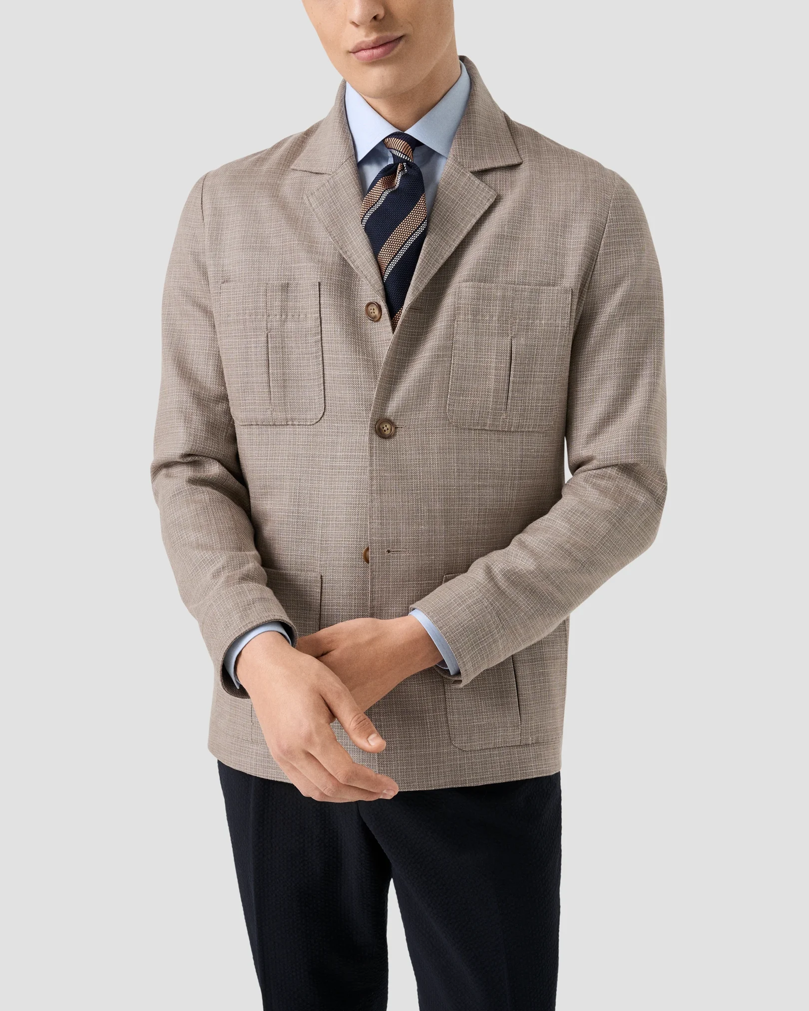 Eton - light blue solid brown buttons signature twill shirt