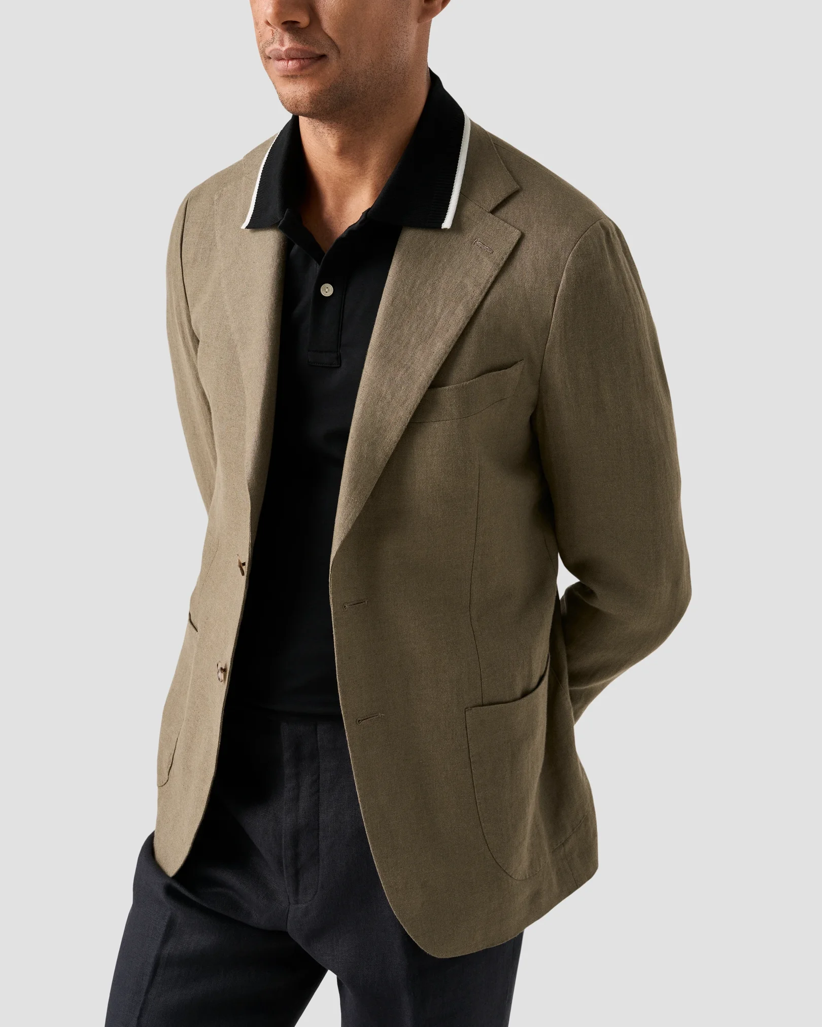 Eton - black cotton interlock polo shirt