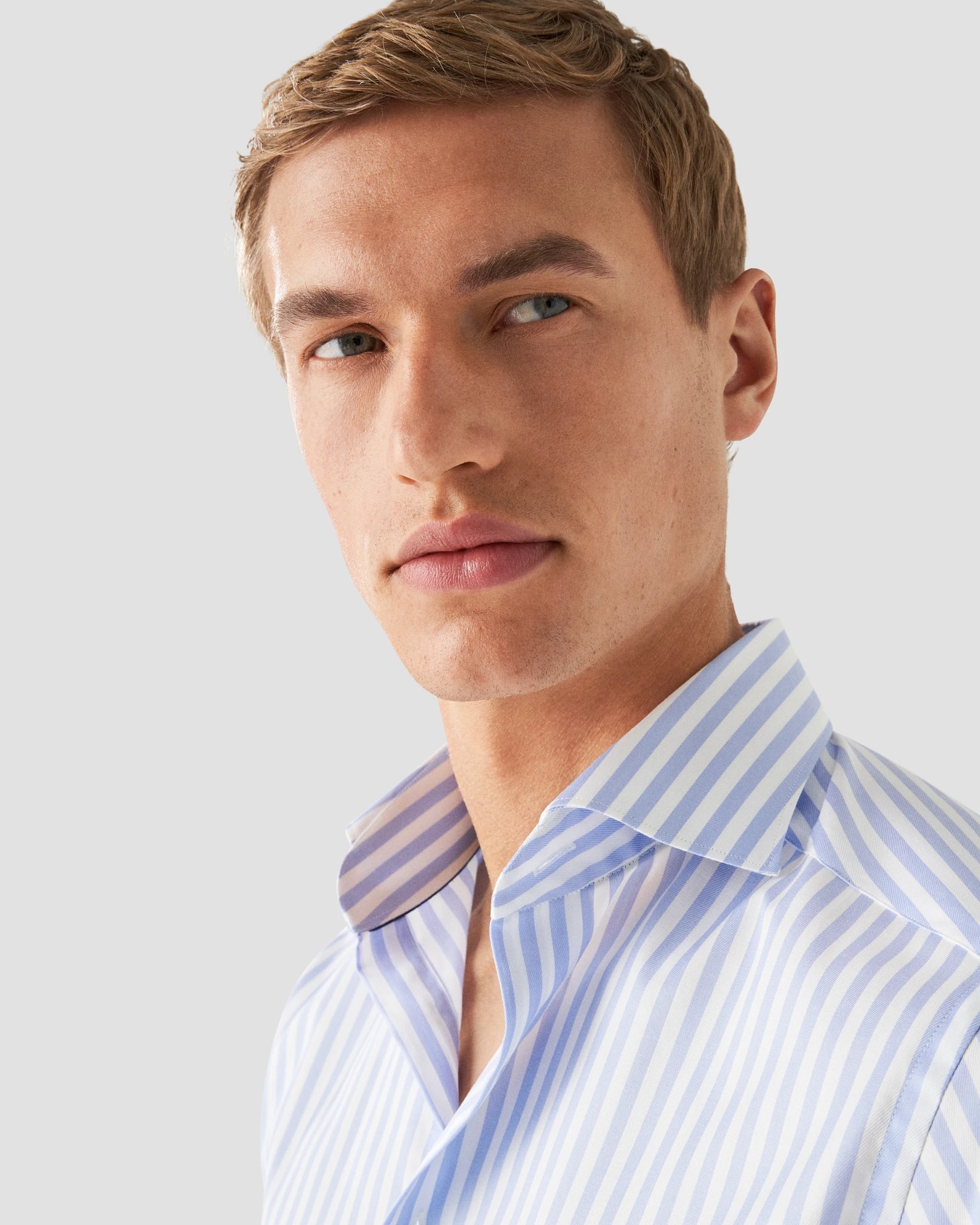 Eton - light blue twill wide spread bold striped