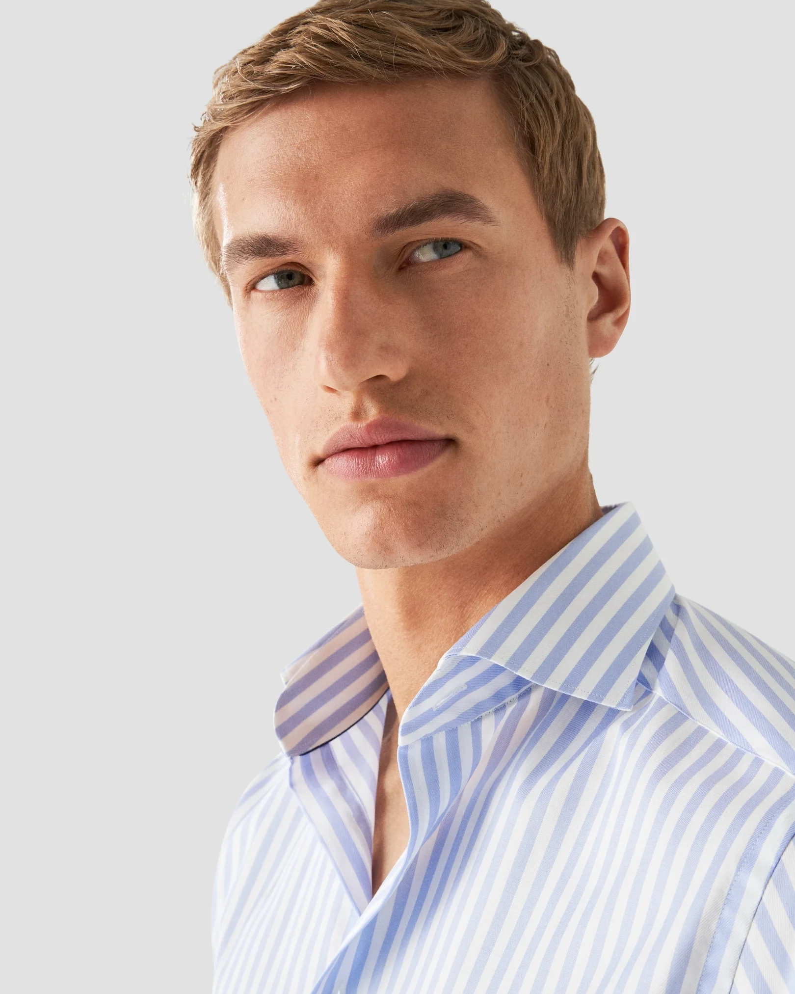 Eton - light blue twill wide spread bold striped