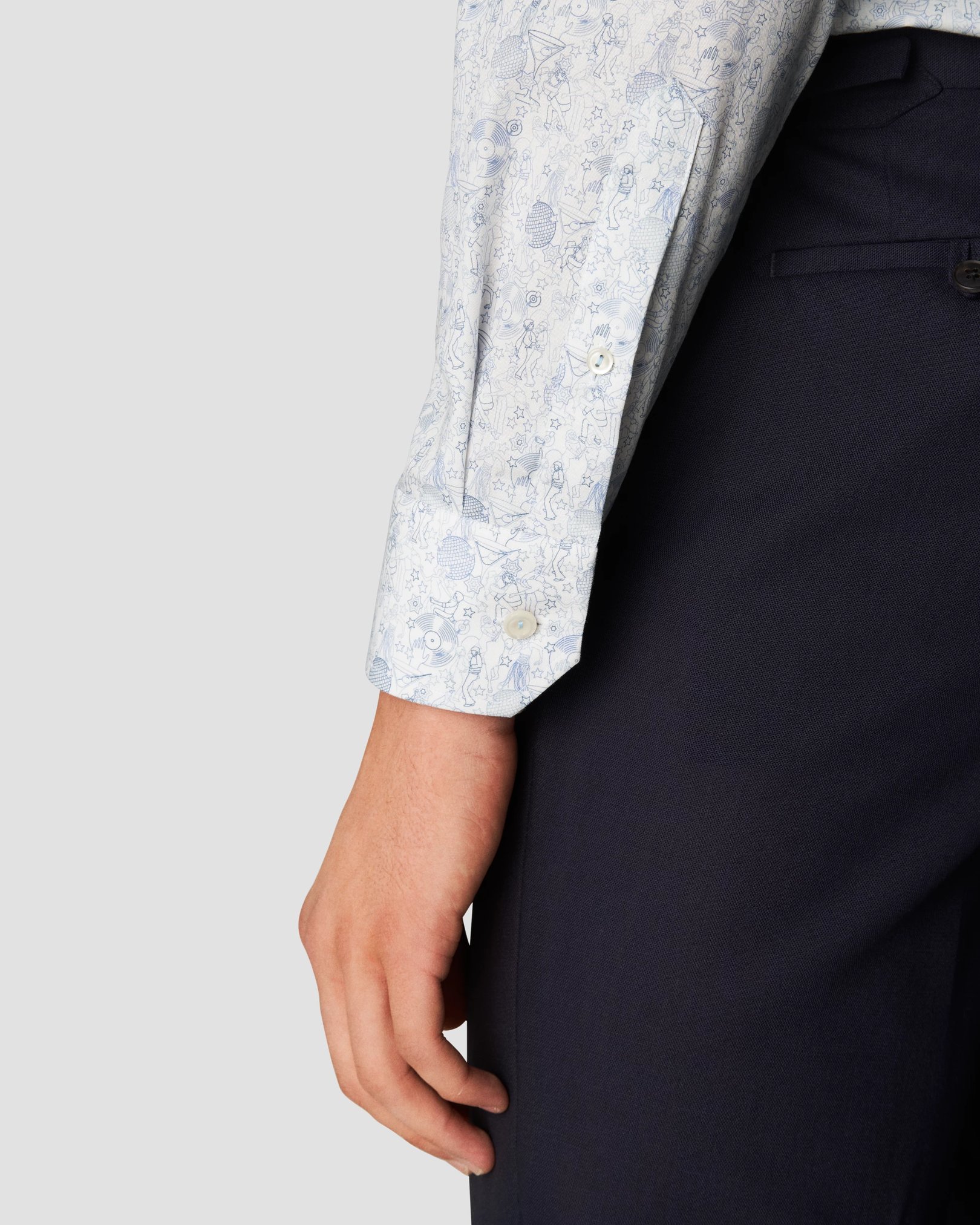 Eton - light blue signature twill print cut away single contemporary
