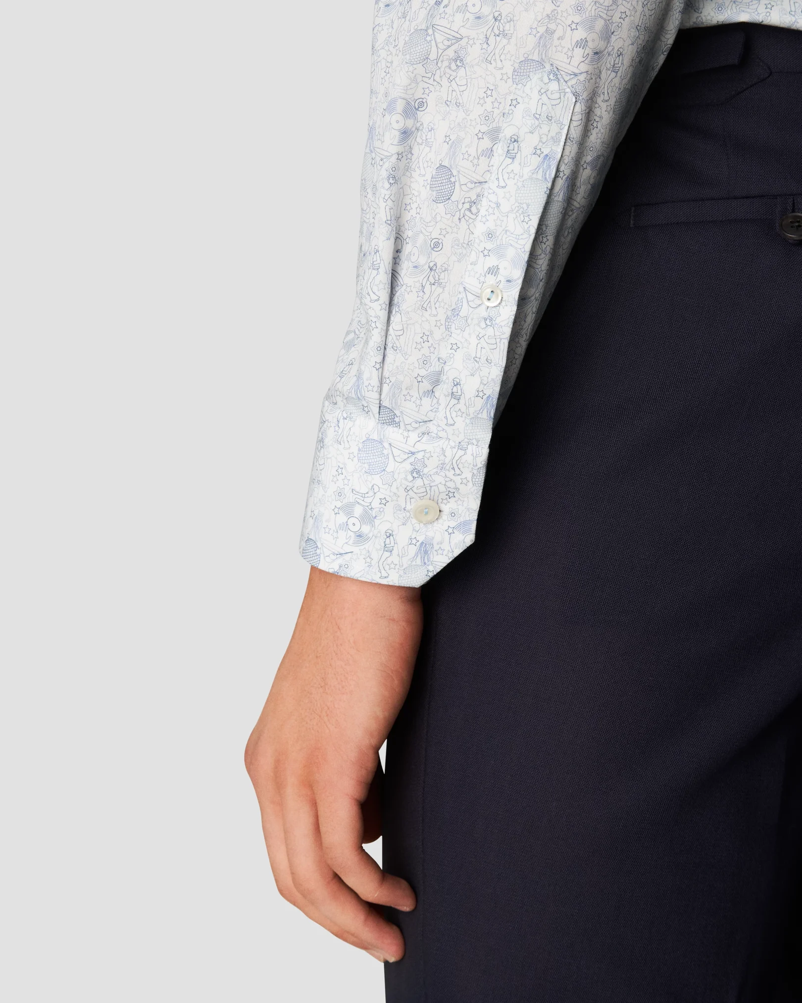 Eton - light blue signature twill print cut away single contemporary