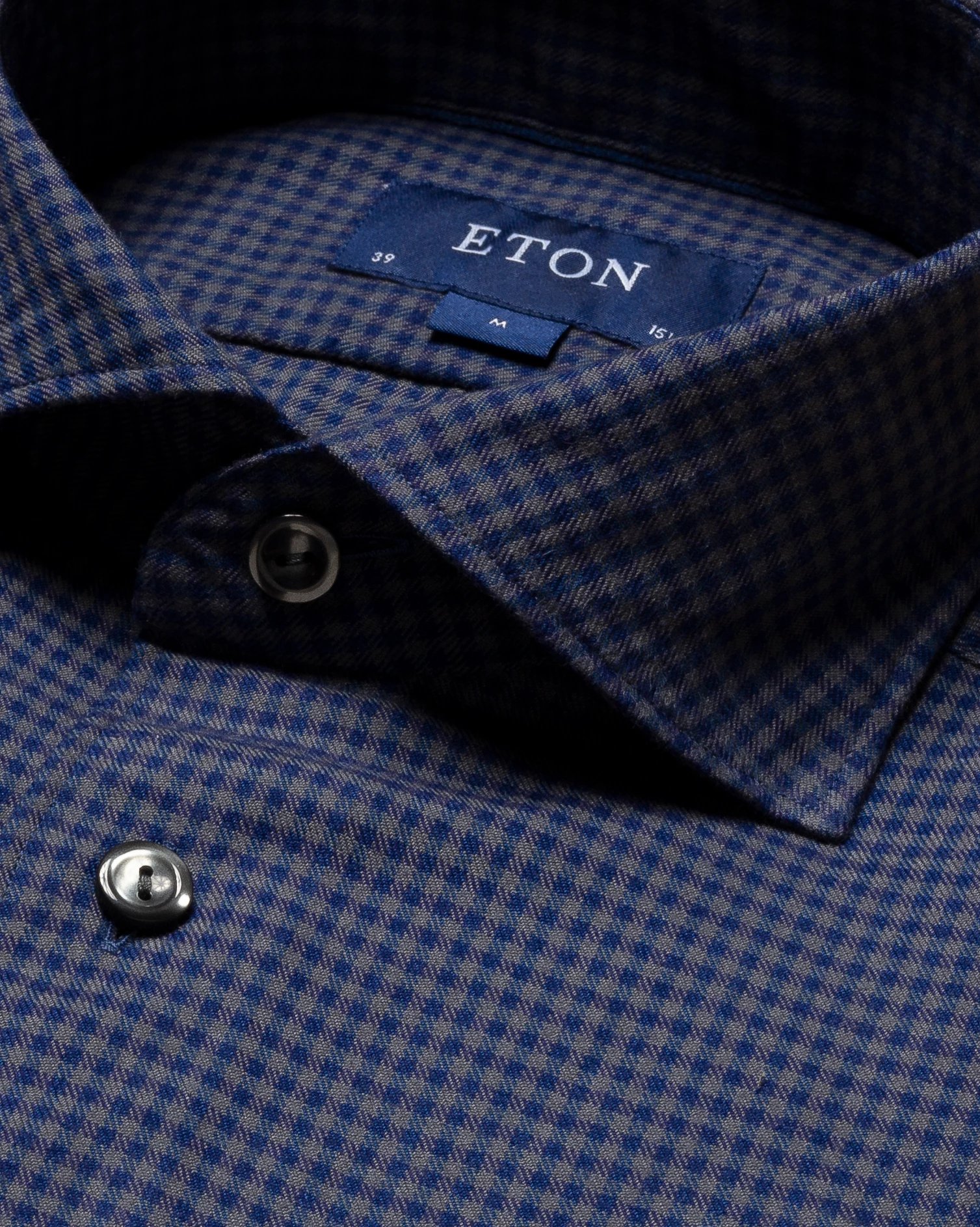 Eton - dark blue checked cotton tencel tm flannel