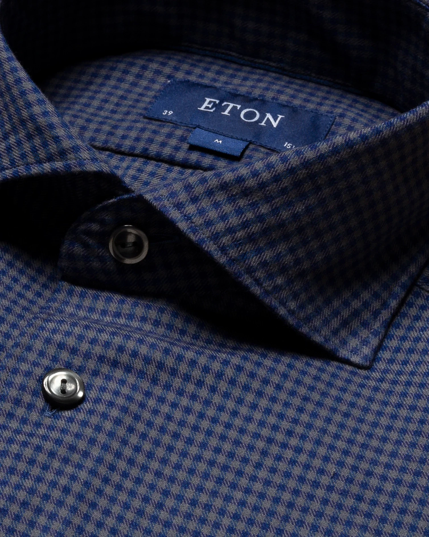 Eton - dark blue checked cotton tencel tm flannel