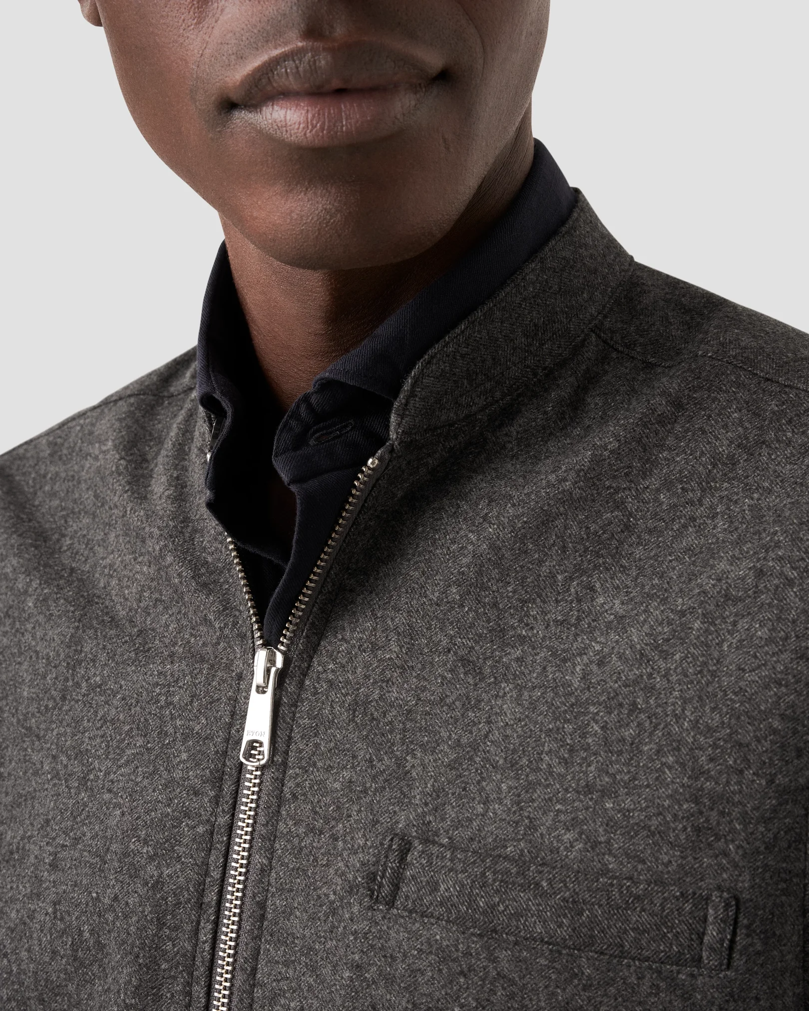 Eton - dark grey heavy flannel stand collar low no cuff vest