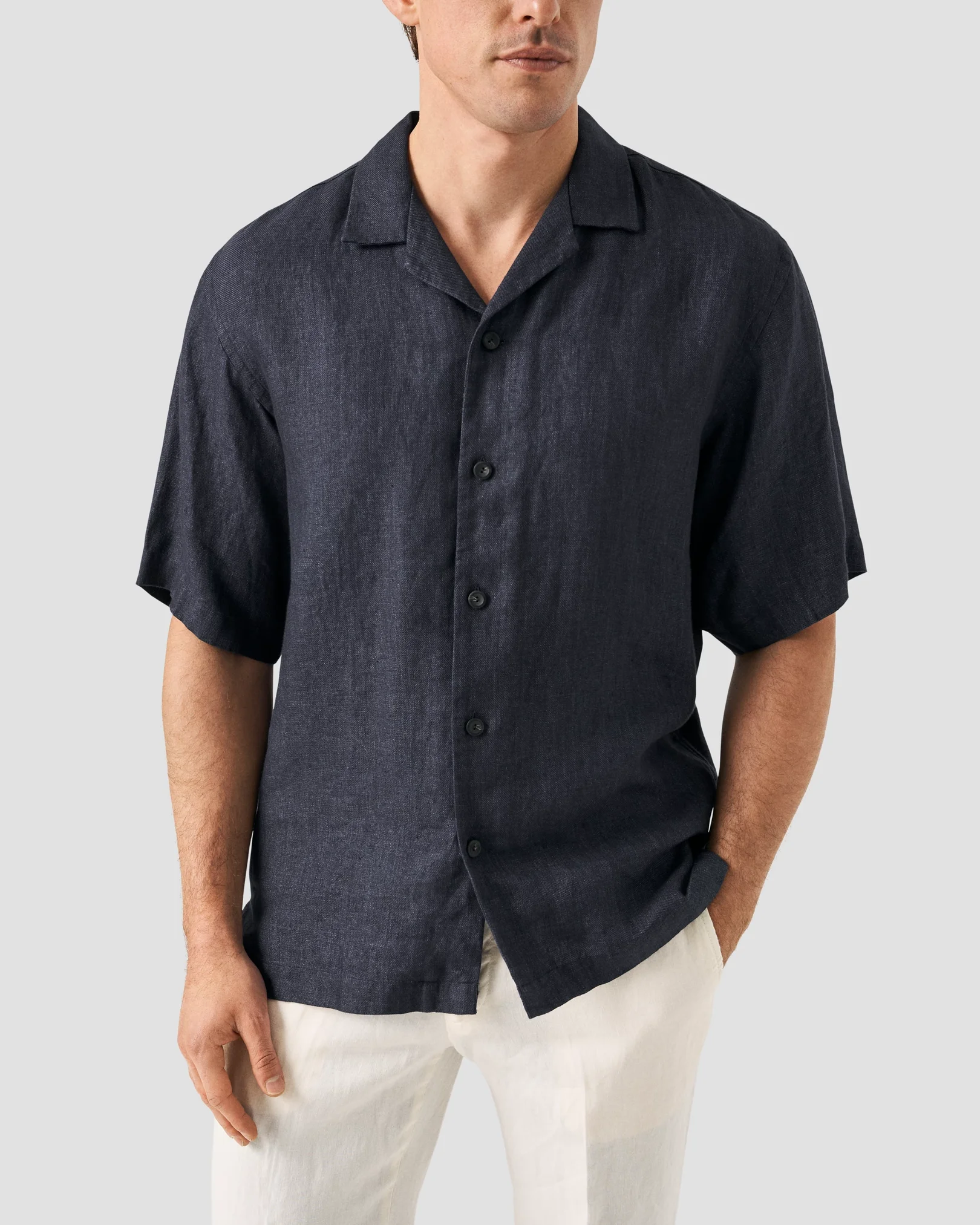 Eton - Navy Resort-Hemd aus schwerem Leinen