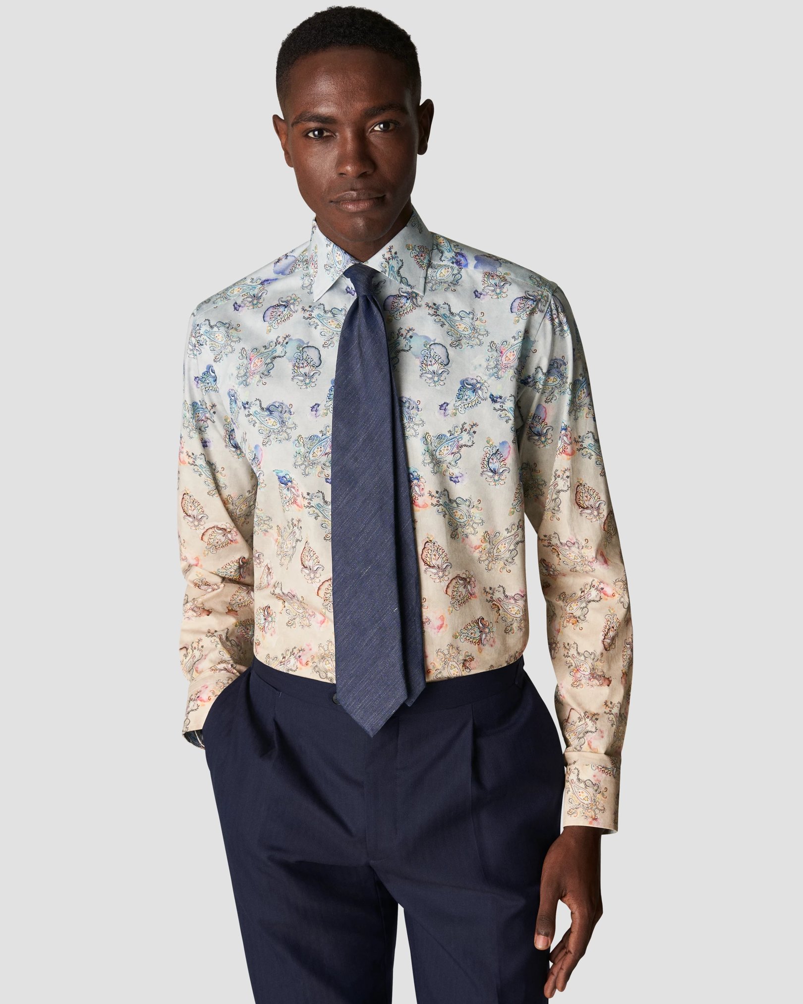 Eton - light blue fine twill paisley print