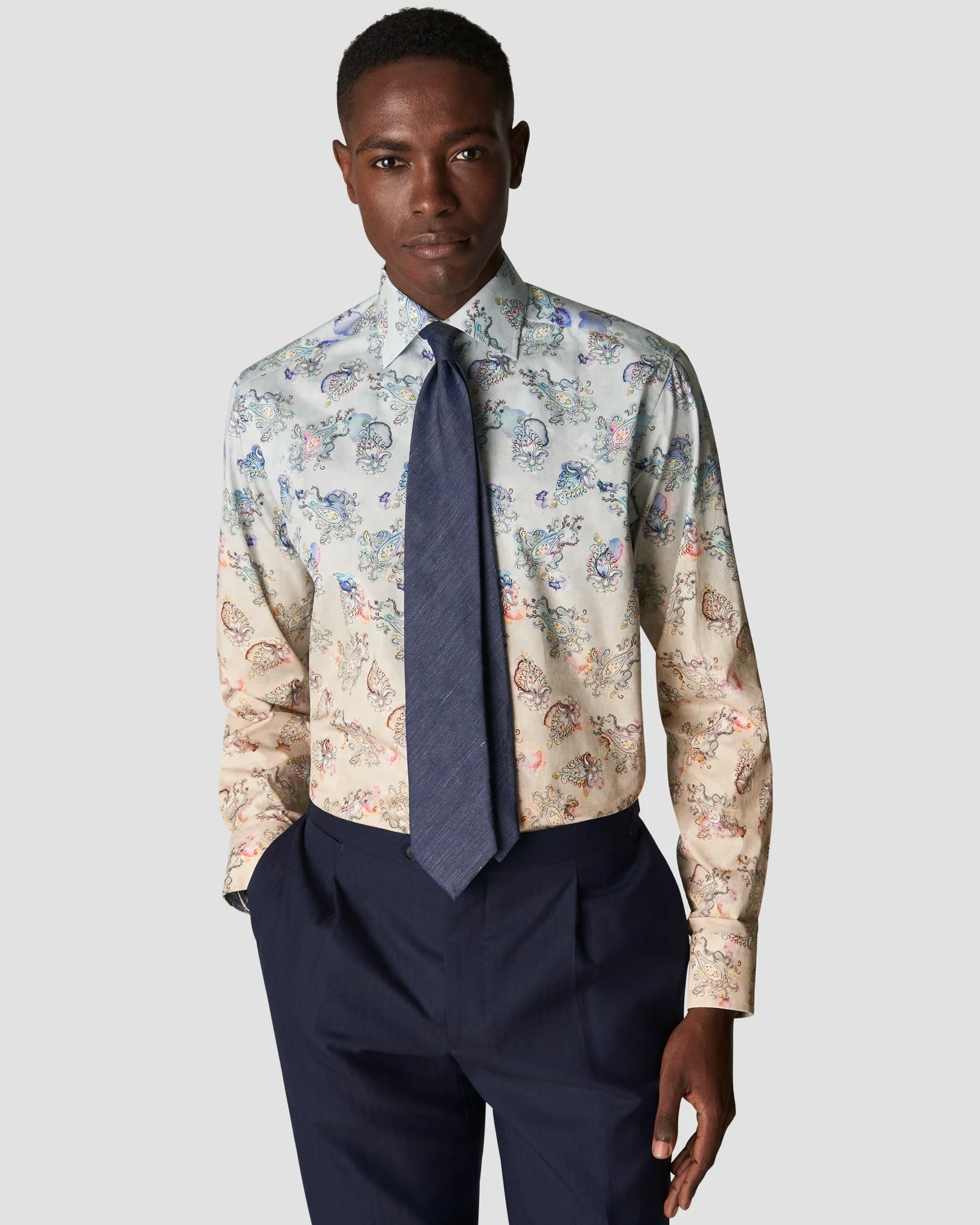 Eton - light blue fine twill paisley print